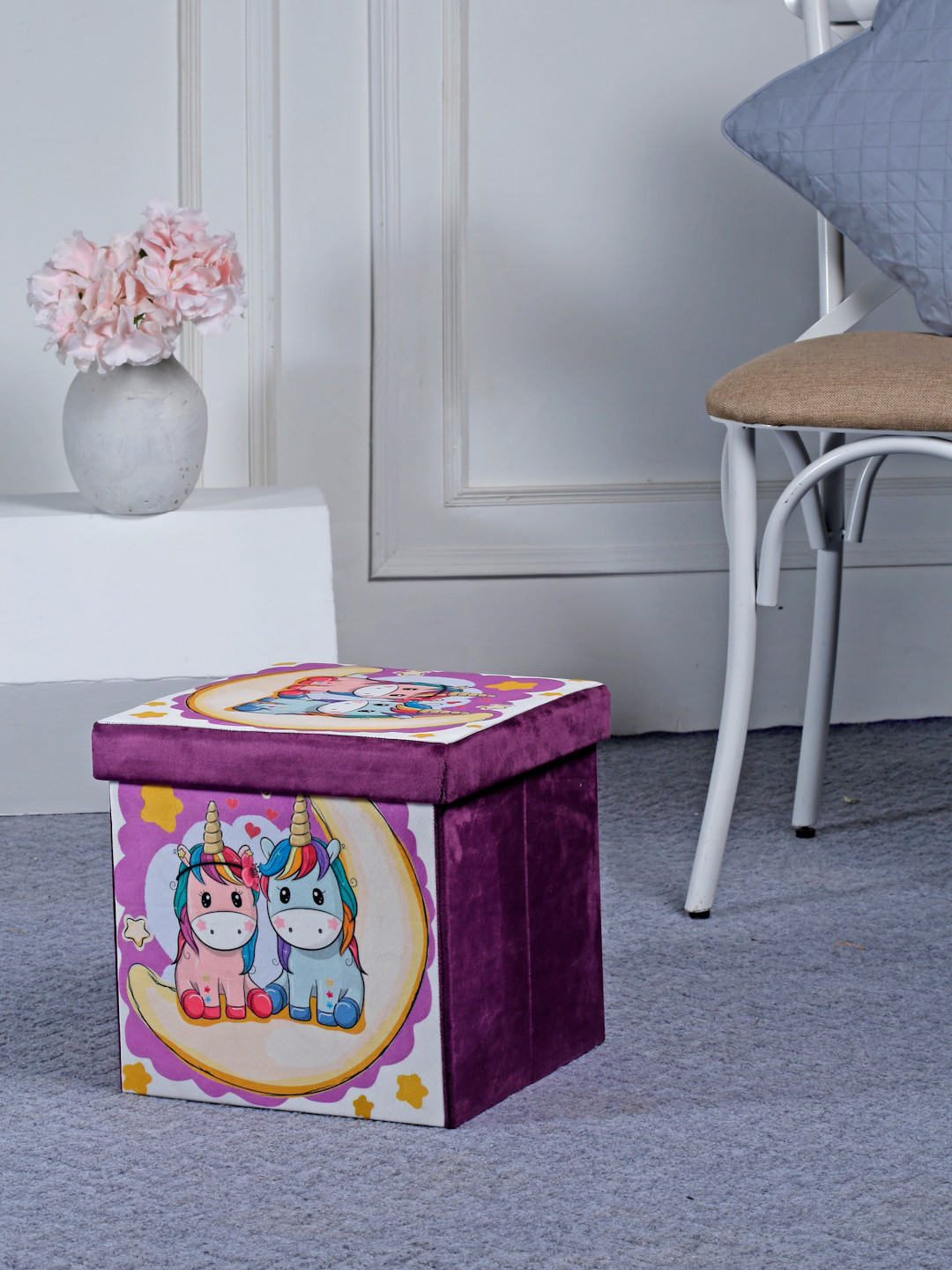 FABINALIV Kids Purple & Yellow Cartoon Printed Multipurpose Foldable Organiser With Lid