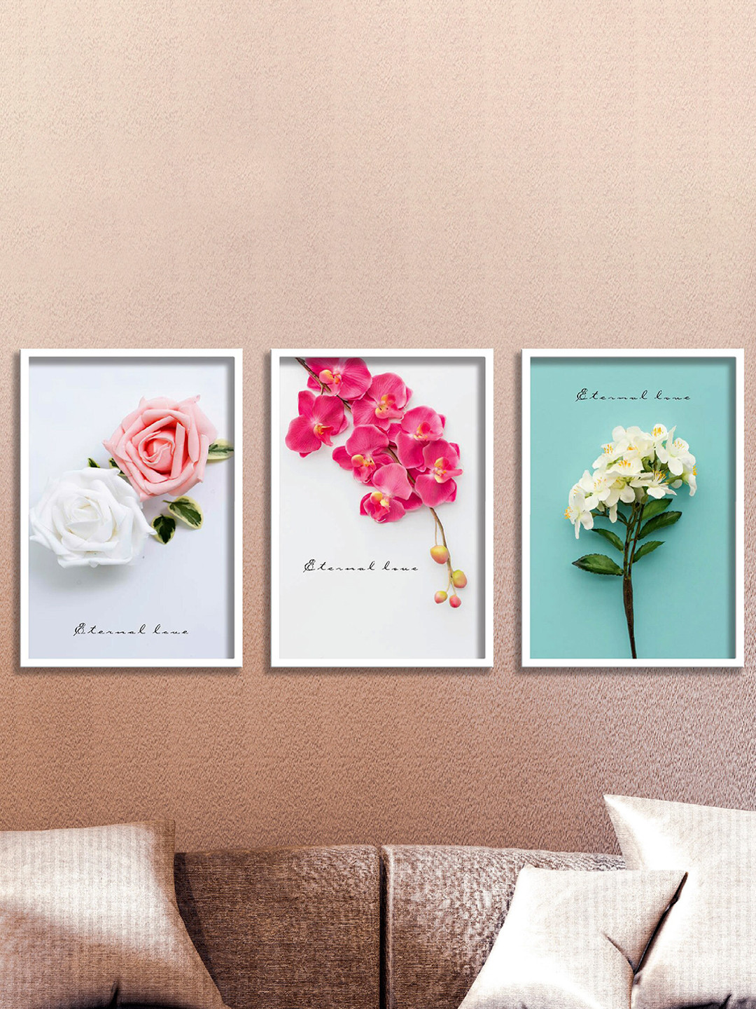 SAF 3-Pcs White & Pink Floral Painting Wall Art