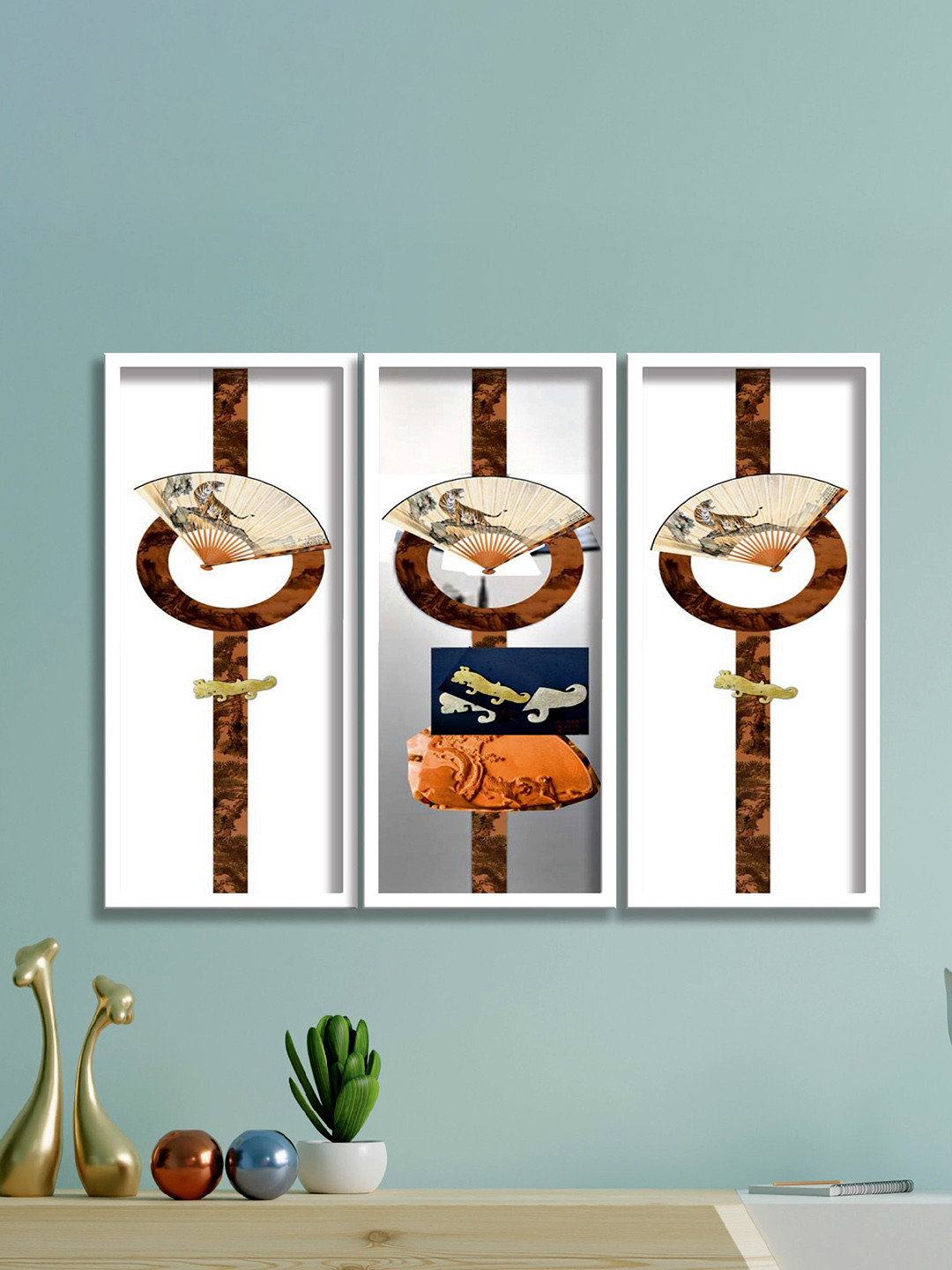 SAF 3-Pcs White & Brown Abstract Art Painting Wall Art