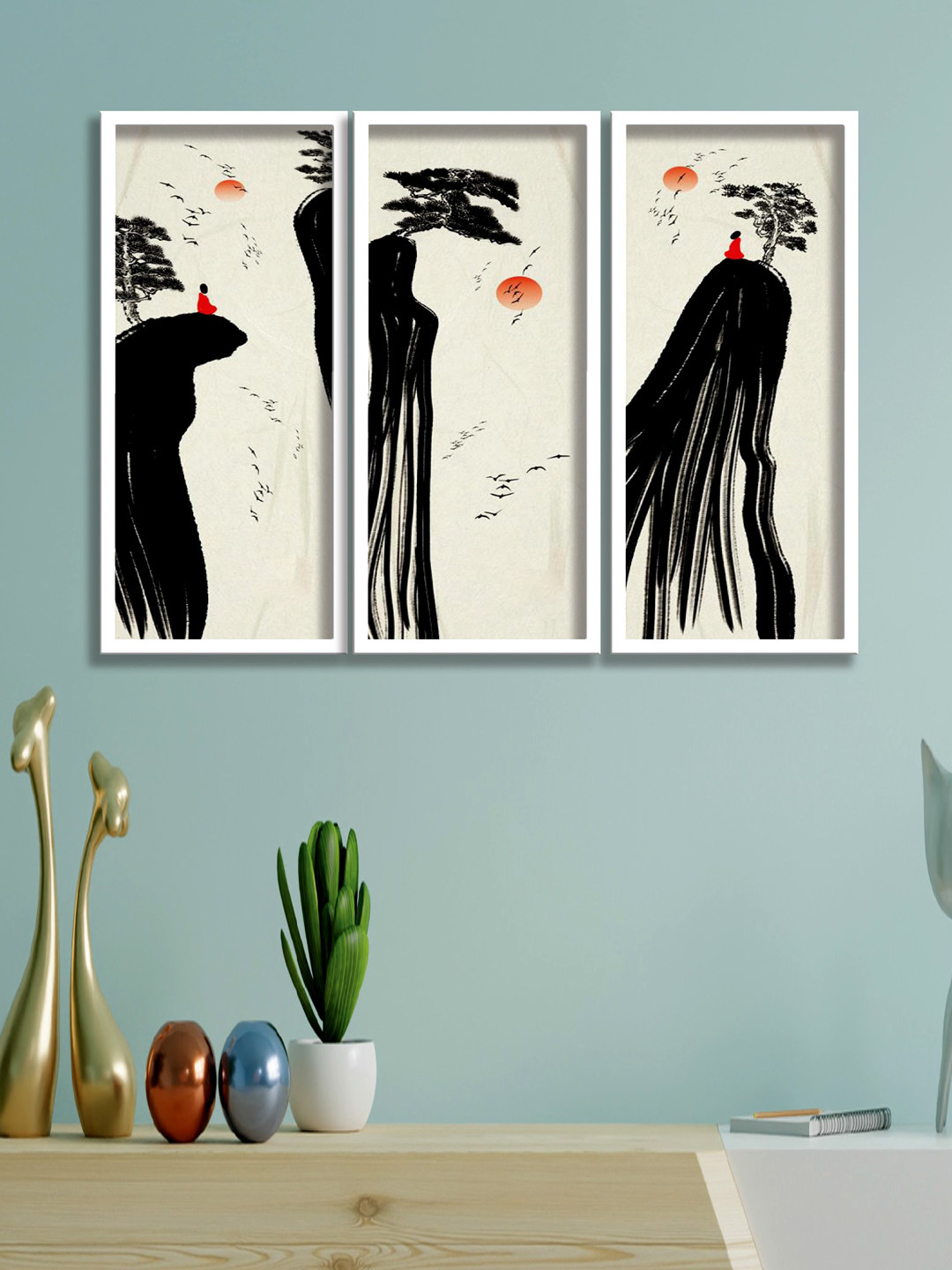 SAF 3-Pcs White & Black Abstract Art Painting Wall Art