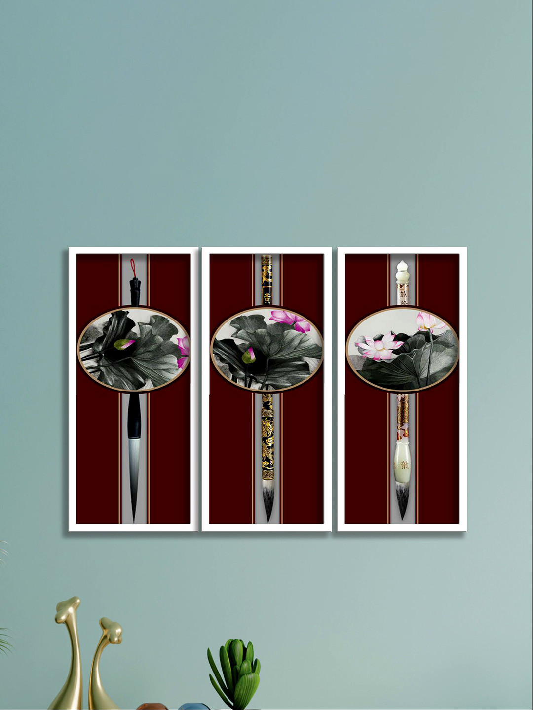 SAF 3-Pcs Brown & Black Flower Painting Wall Art