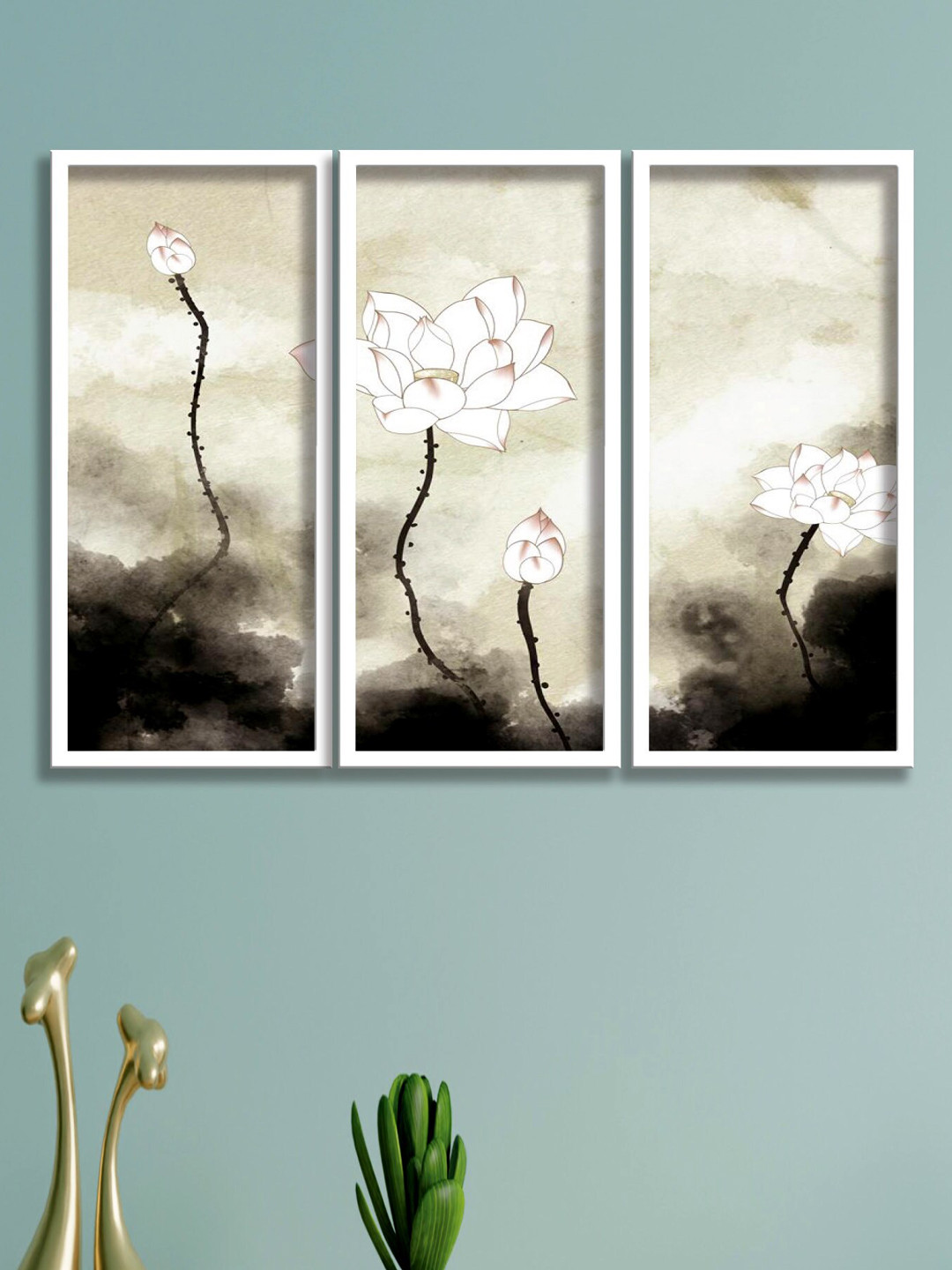 SAF Flower Premium Canvas 3 Piece Wall Portrait Paintings Wall Art-16.5 x 7.5In