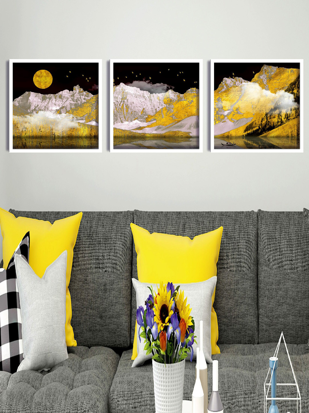 SAF Canvas 3 Piece Wall Rectangle Paintings Wall Art - 34 x 11 In