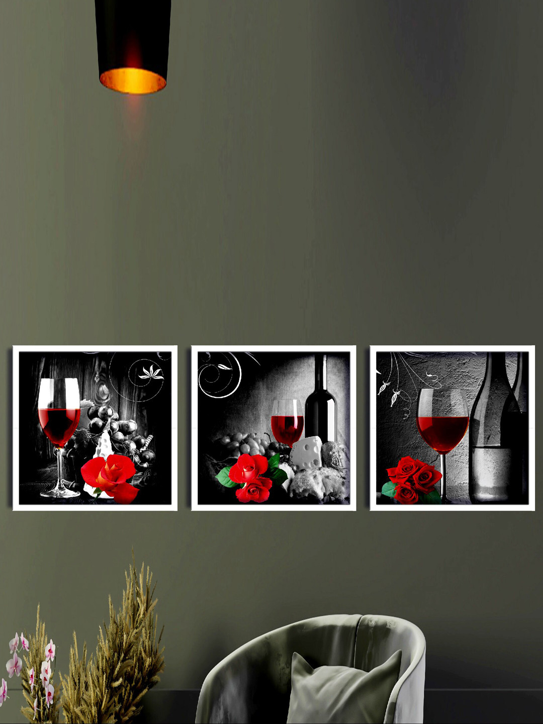 SAF 3-Pcs White & Black Rose Painting Wall Art