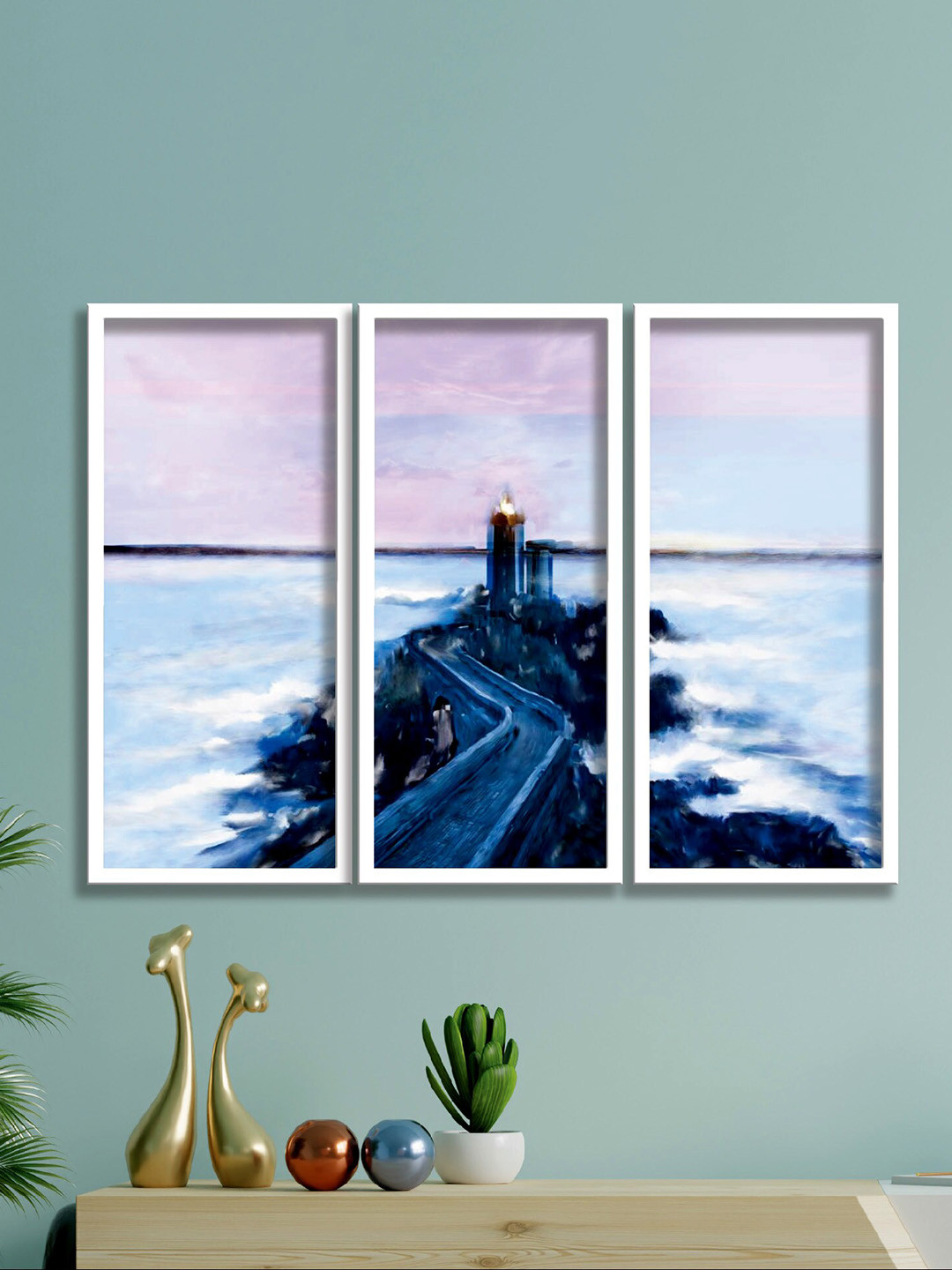 SAF 3-Pcs Blue & Pink Abstract Art Painting Wall Art