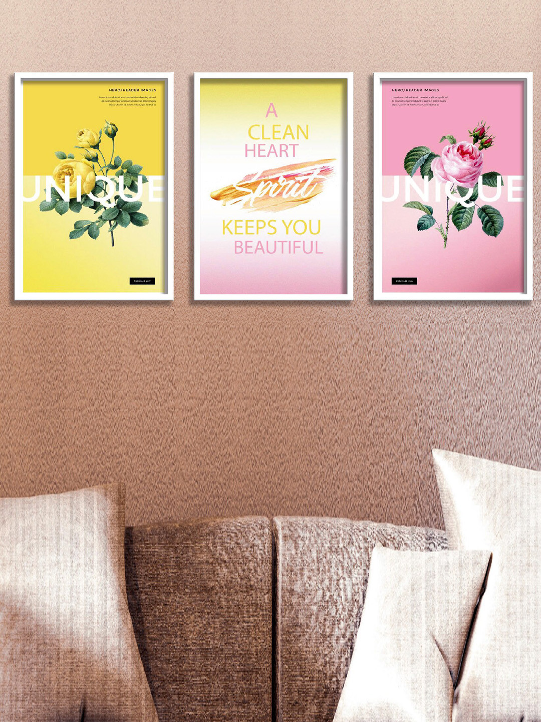 SAF Pink & Yellow 3-Pieces Motivational Quote Printed Framed Wall Art