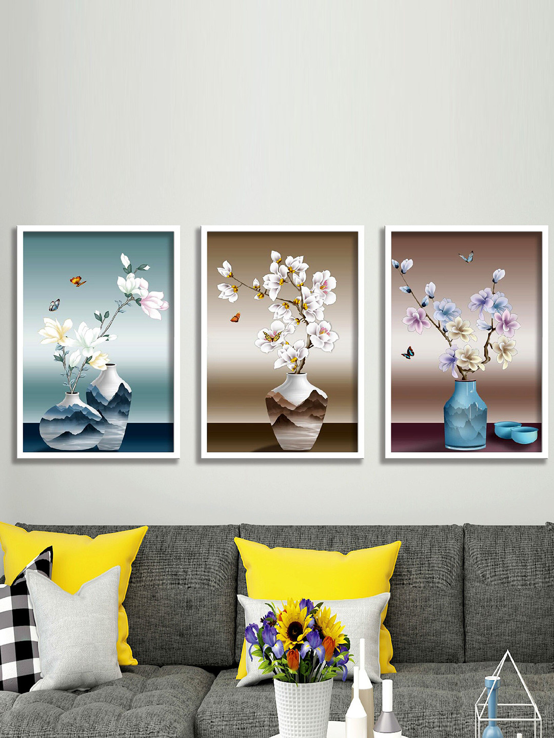 SAF Wood 3 Piece Wall Rectangle Paintings Wall Art - 40 x 19 In