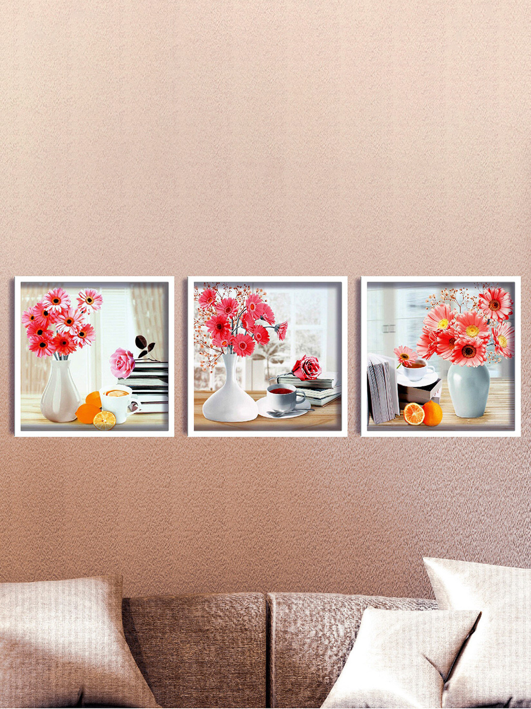 SAF Flowers White Canvas 3 Pcs Wall Living Room Square Paintings Wall Art -11.5 x 11.5In