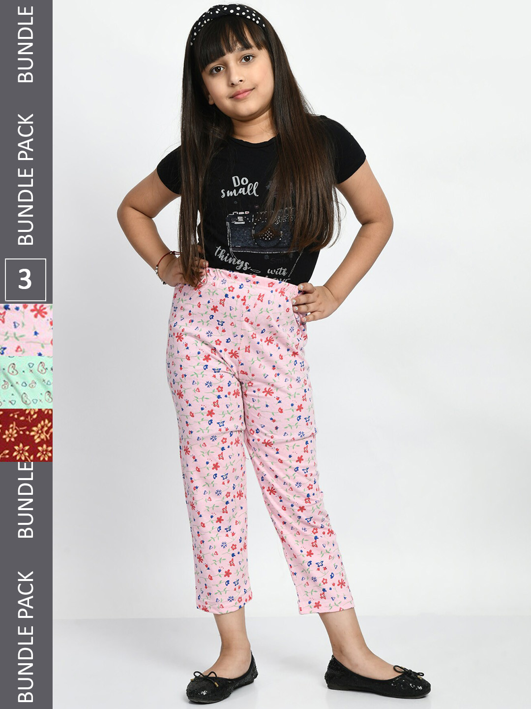 BAESD Girls Set Of 3 Printed Cotton Lounge Pants