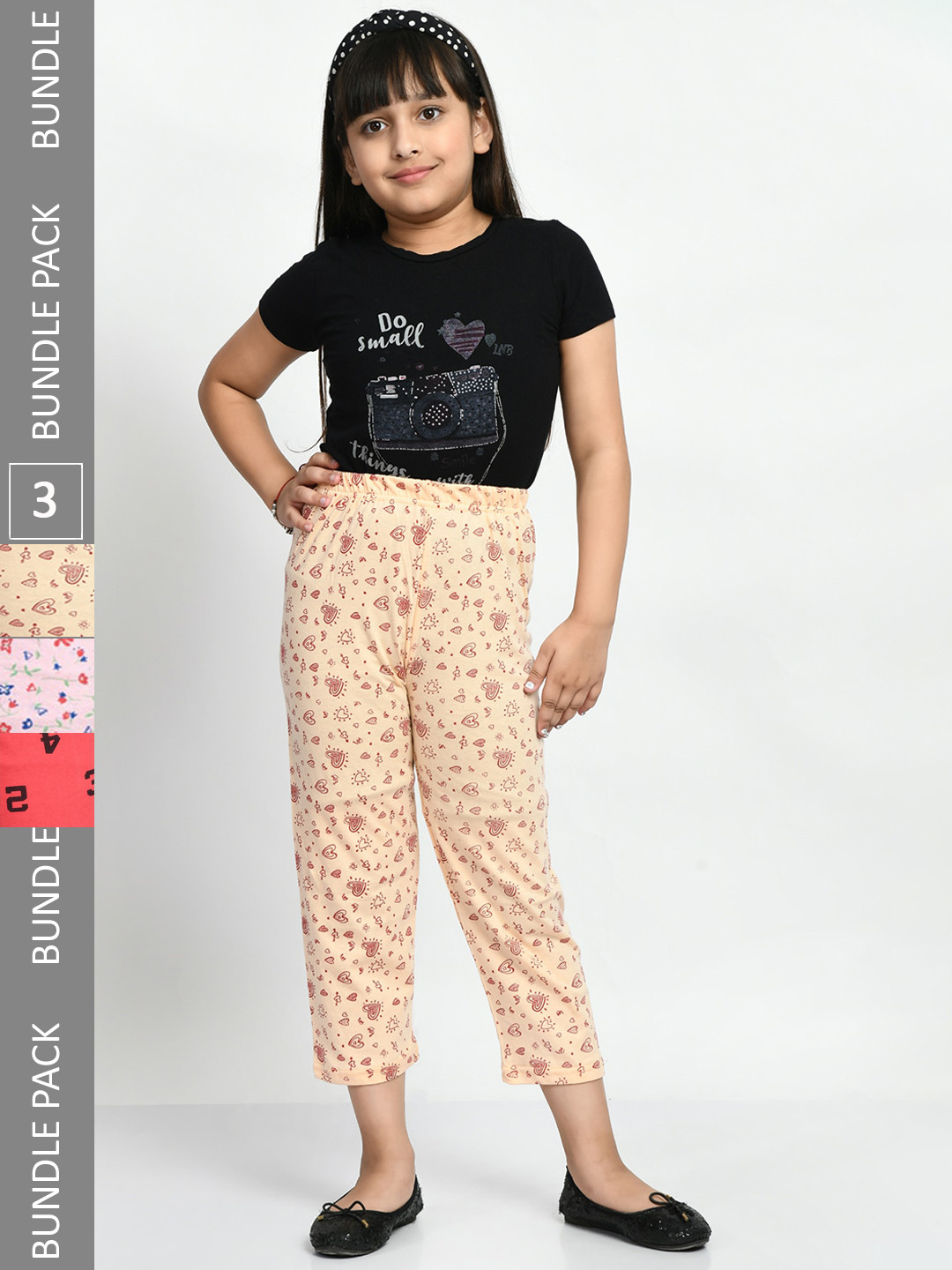 BAESD Girls Pack Of 3 Pure Cotton Printed Lounge Pants