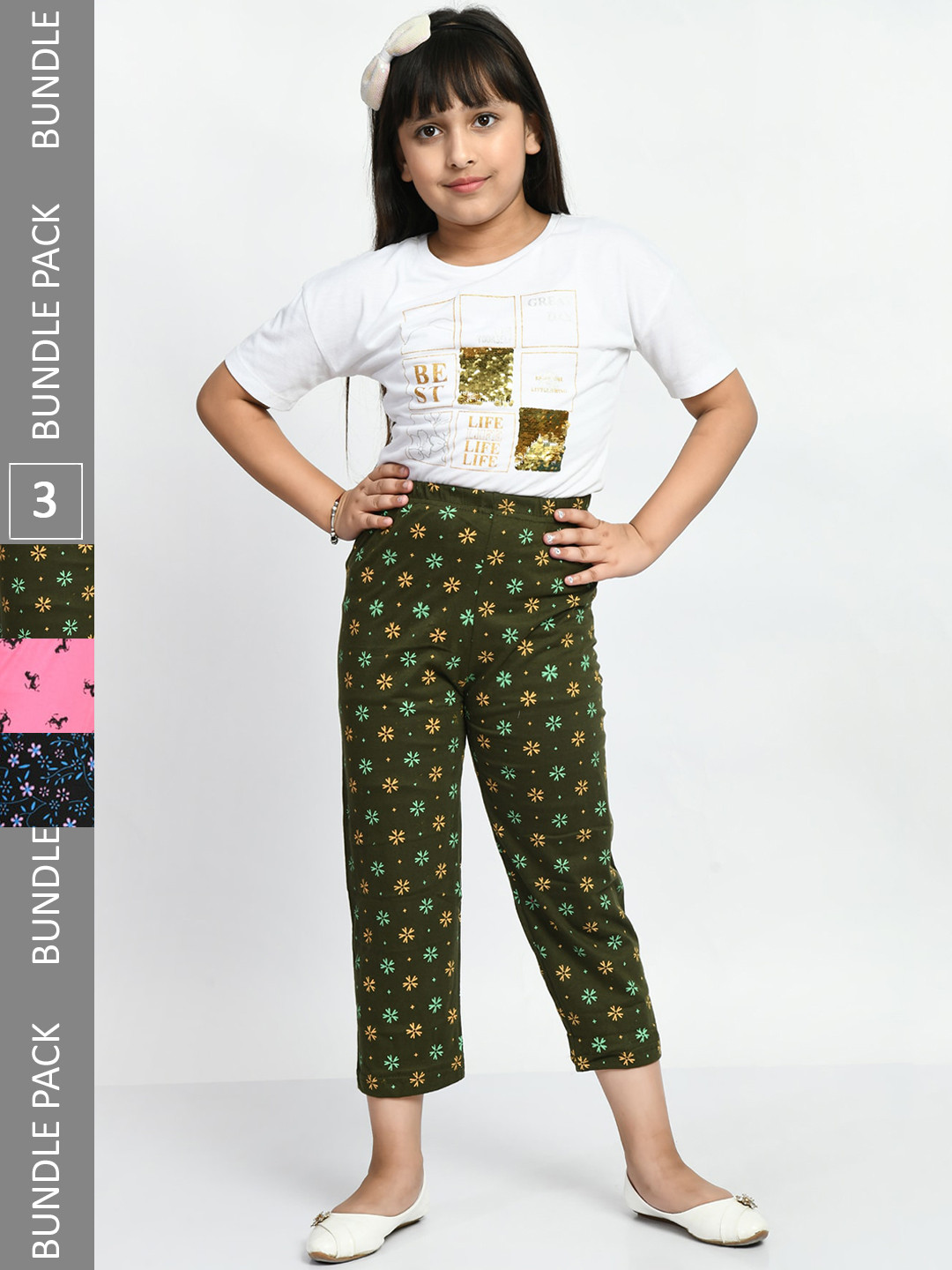 BAESD Girls Pack Of 3 Pure Cotton Printed Lounge Pants