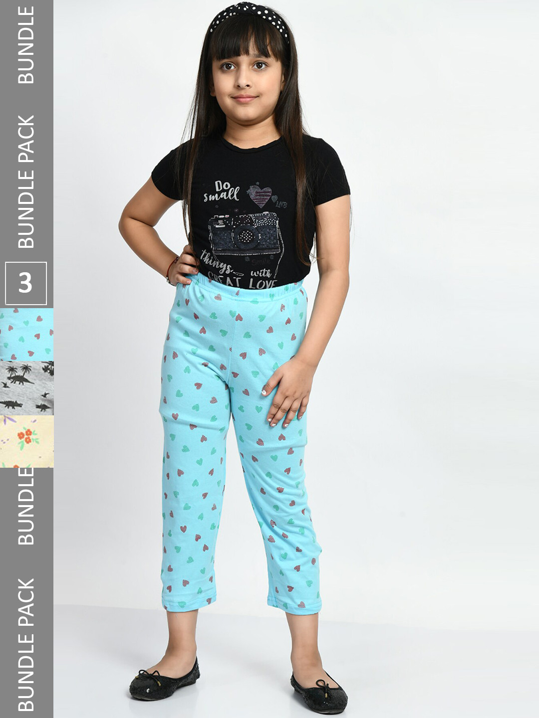 BAESD Girls Set Of 3 Printed Cropped Cotton Lounge Pants