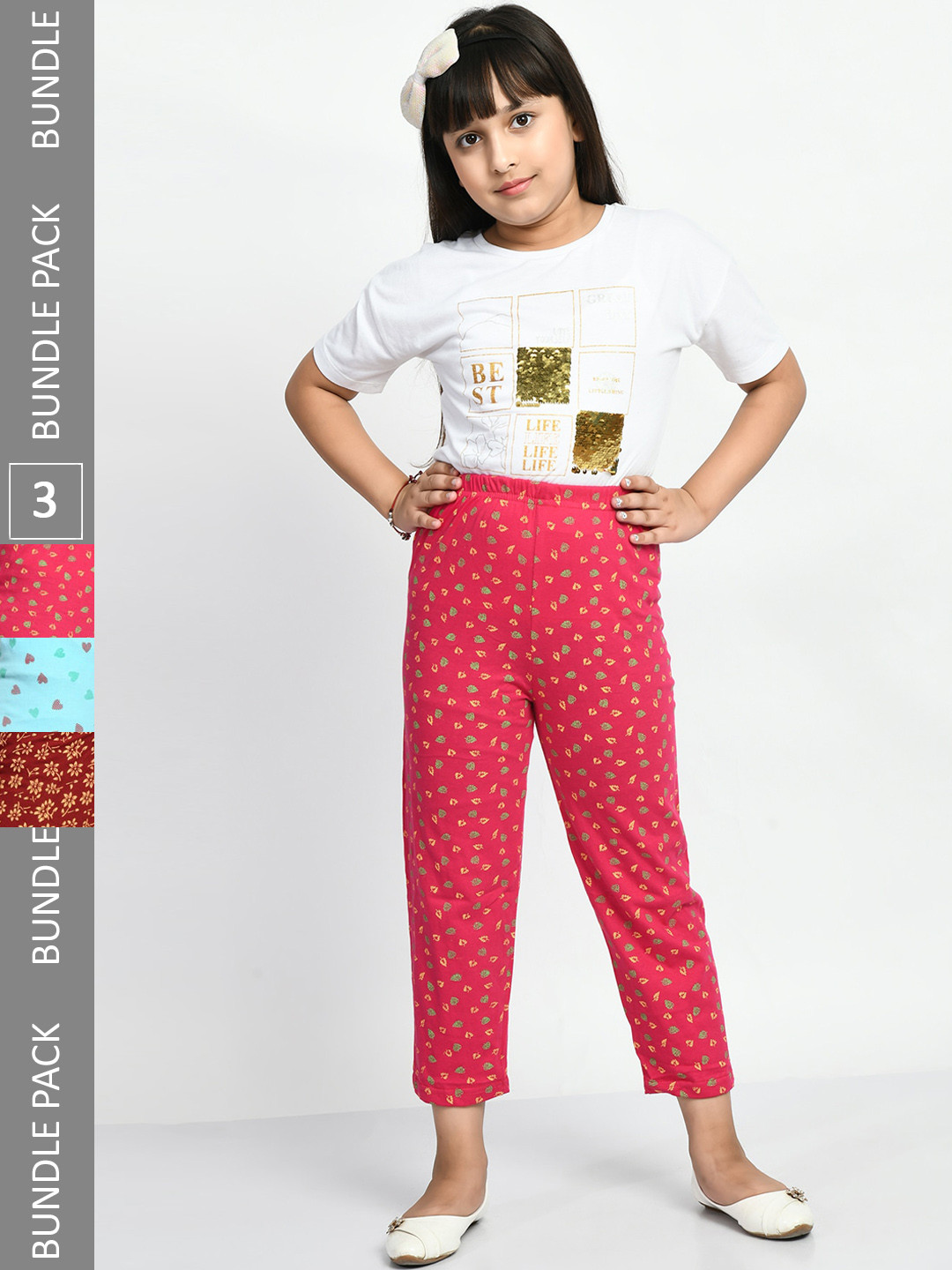 BAESD Girls Pack Of 3 Pure Cotton Printed Lounge Pants