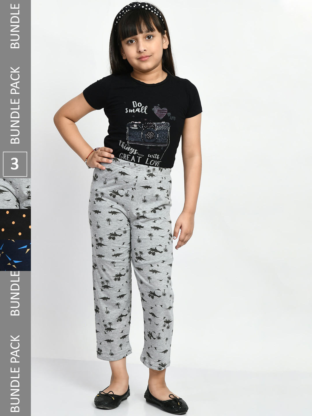 BAESD Girls Pack Of 3 Pure Cotton Printed Lounge Pants