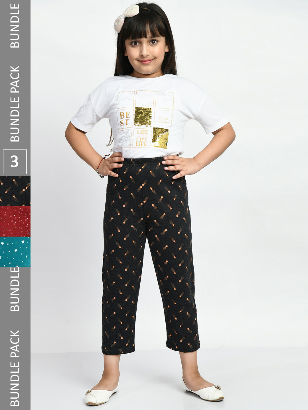 BAESD Girls Set Of 3 Printed Cotton Lounge Pants