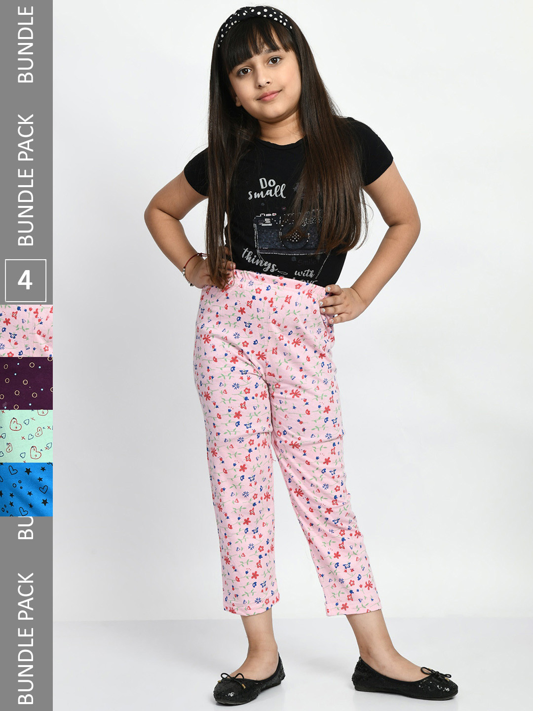 BAESD Girls Mid-Rise Pack of 4 Cotton Lounge Pants