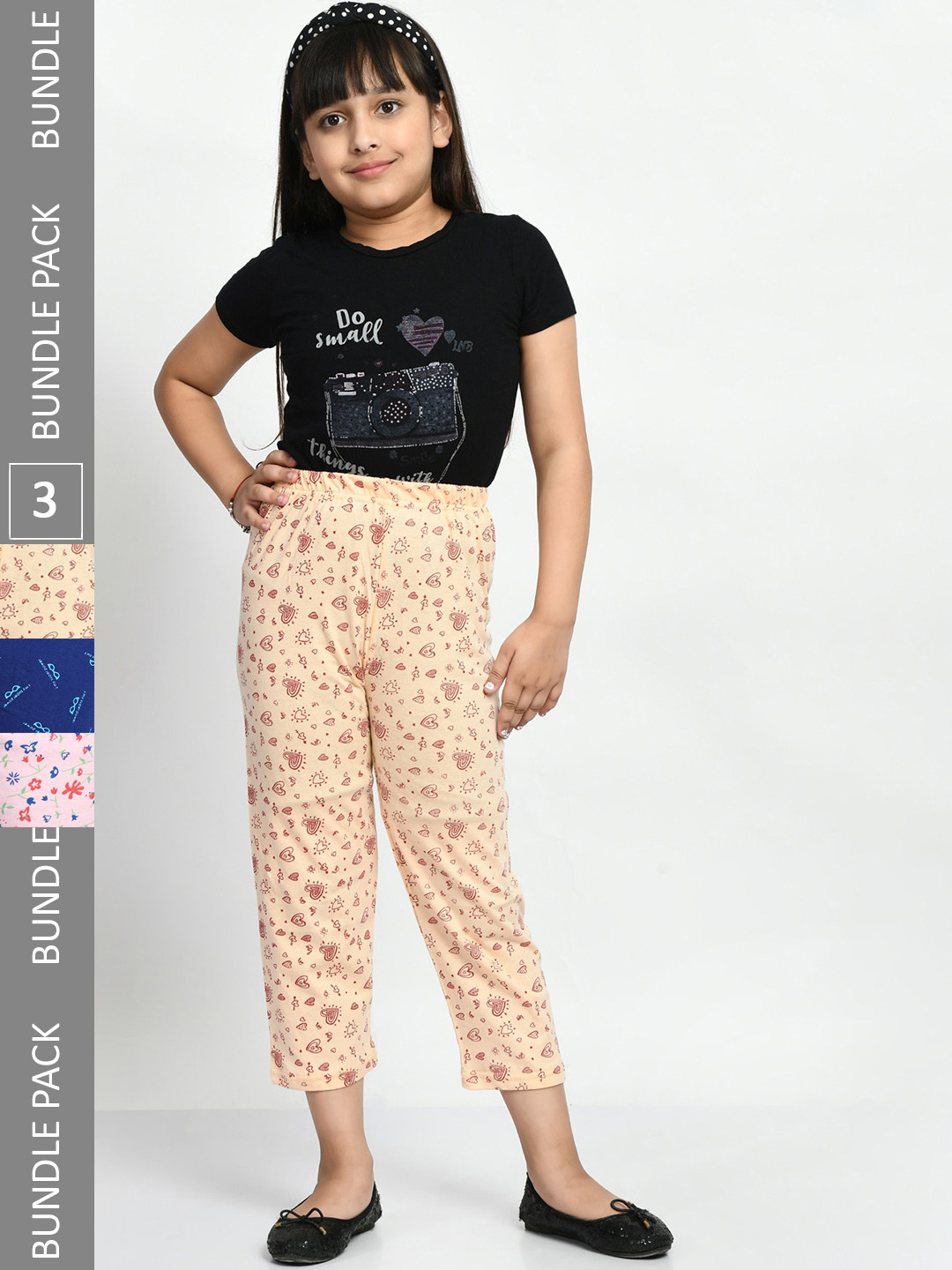 BAESD Girls Pack Of 3 Printed Pure Cotton Lounge Pants