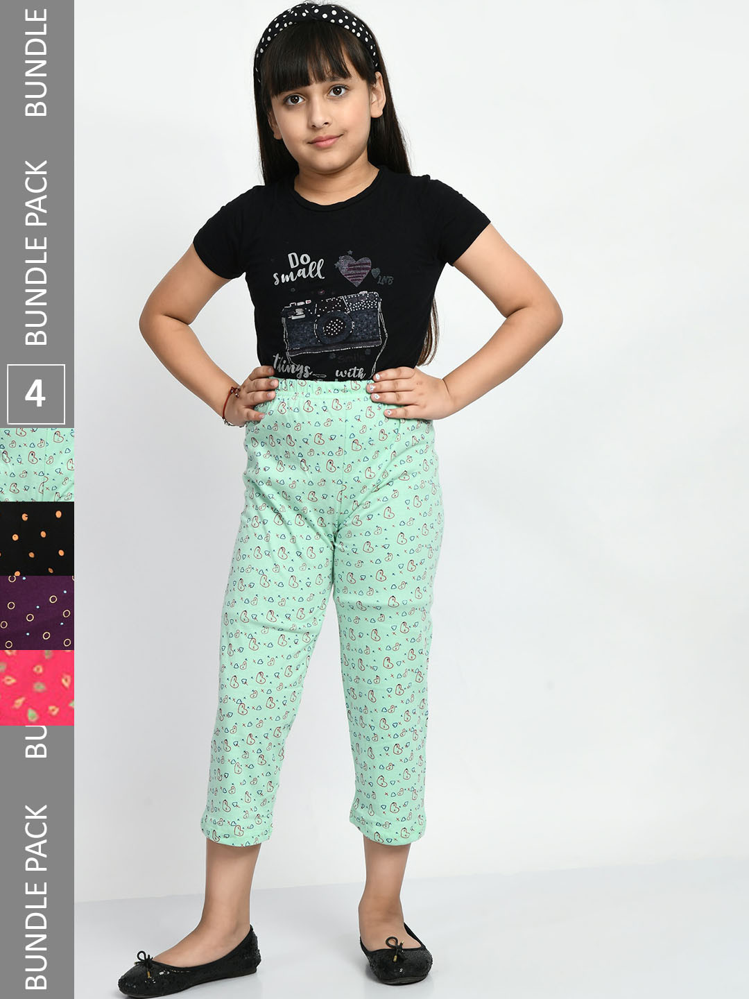 BAESD Girls Pack Of 4 Printed Pure Cotton Lounge Pants