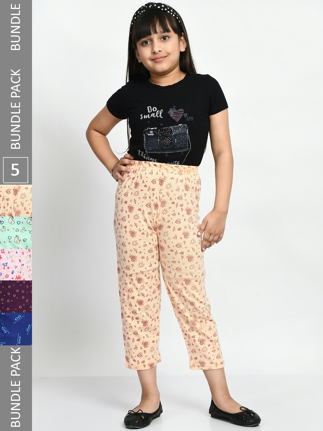 BAESD Girls Mid-Rise Pack of 5 Cotton Printed Cropped Lounge Pants