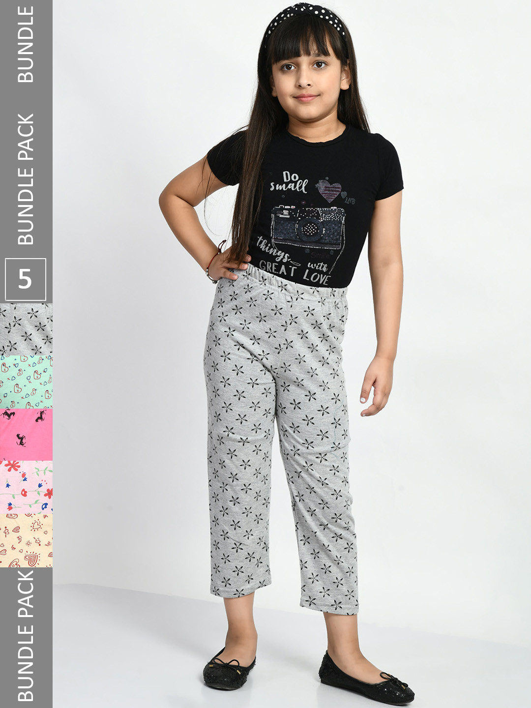 BAESD Girls Pack Of 5 Printed Pure Cotton Lounge Pants