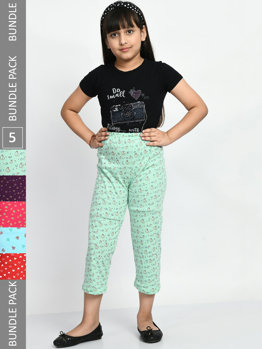 BAESD Girls Pack Of 5 Printed Pure Cotton Lounge Pants