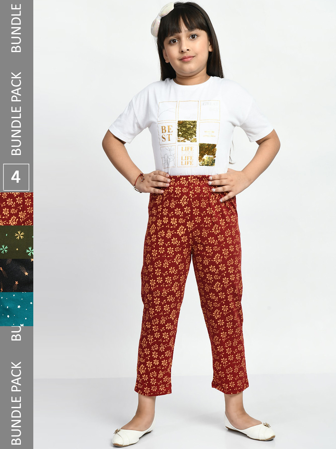 BAESD Girls Pack Of 4 Printed Pure Cotton Lounge Pants