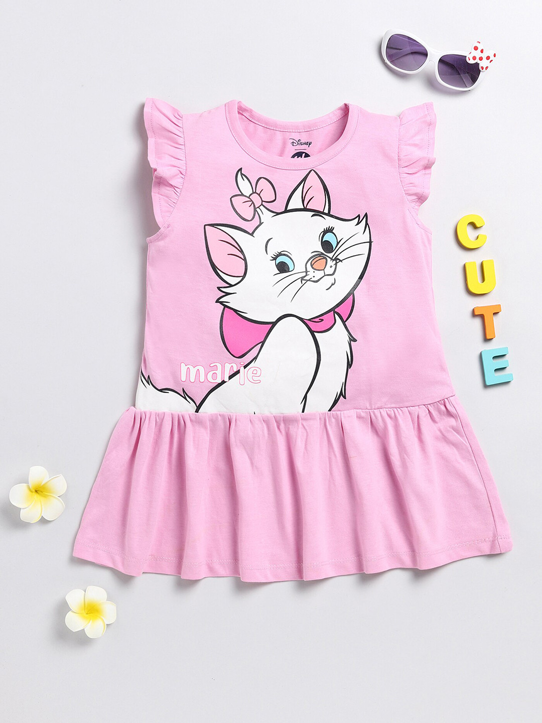 YK Disney Girls Printed Drop-Waist Cotton Dress