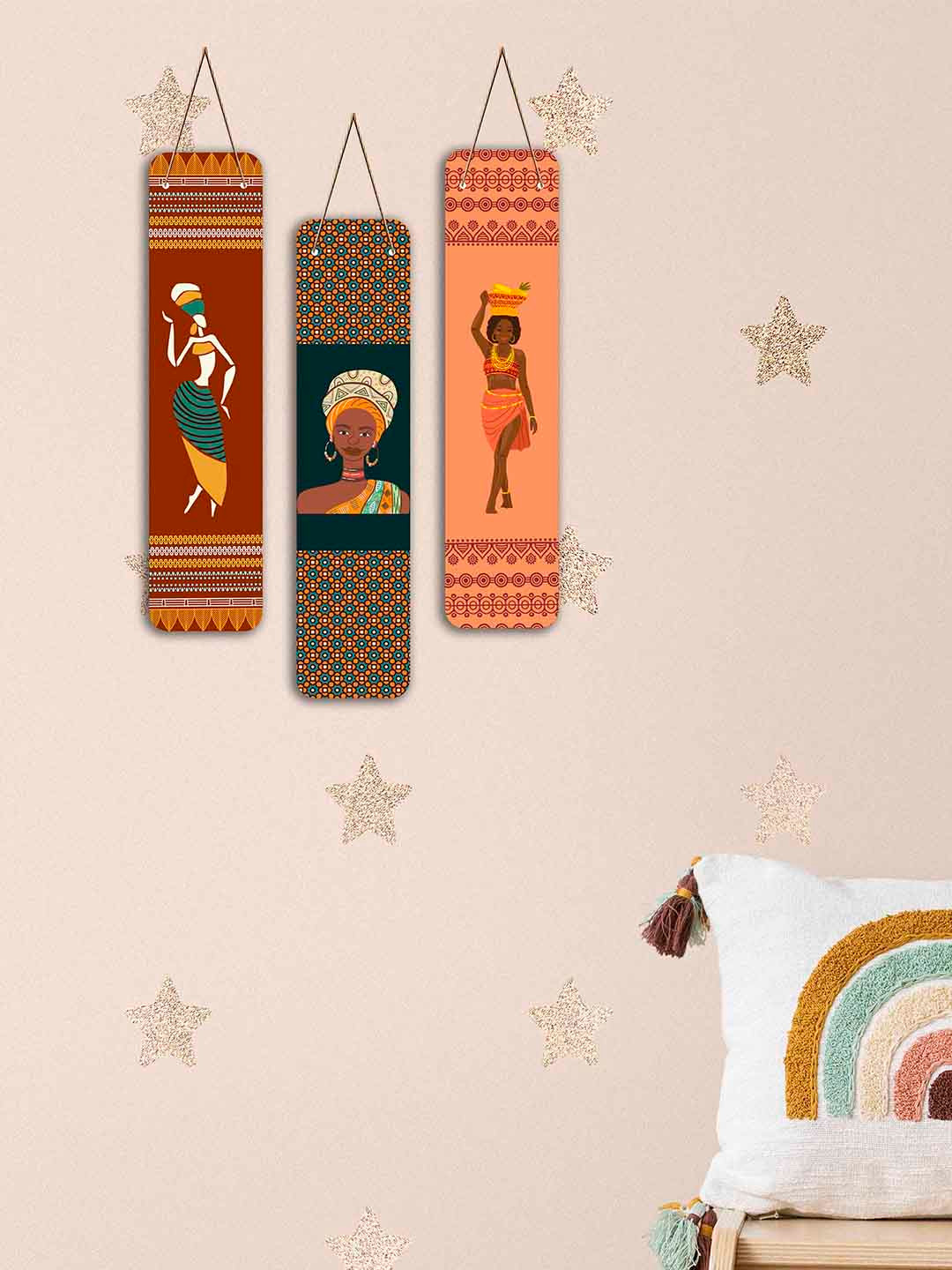 SAF AfricanWoman Art MDF Ethnic Motifs Matte Hanging Hall 2Pcs Wall Hangings-17In