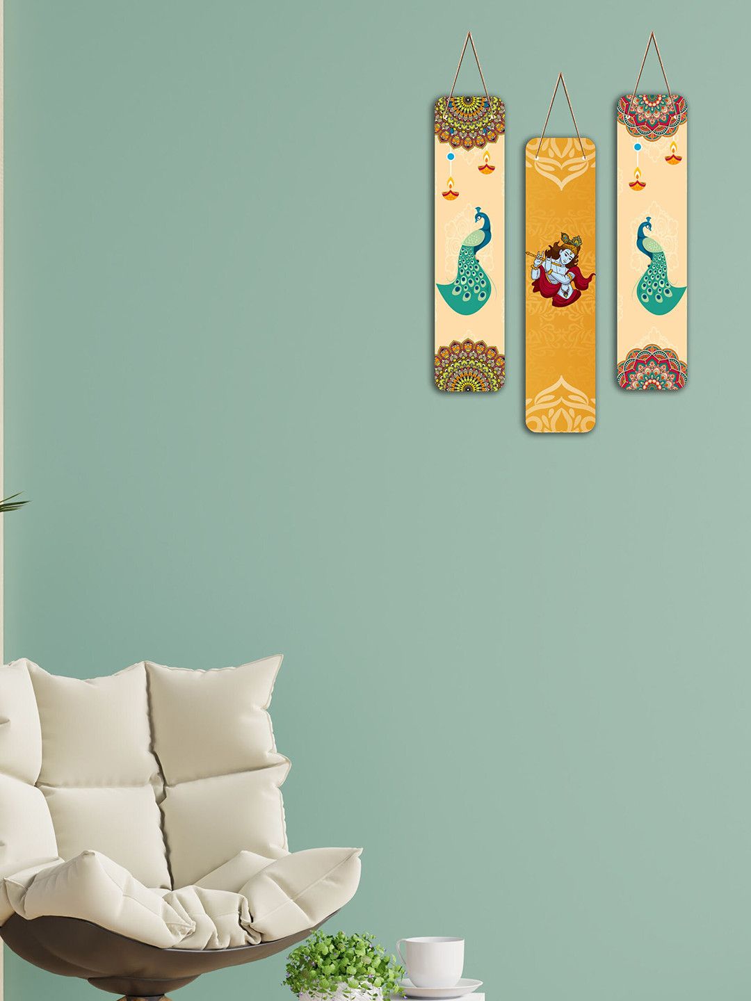 SAF Radha Krishna Designer MDF Ethnic Motifs Matte Hall 3Pcs Spiritual Wall Decor-17In
