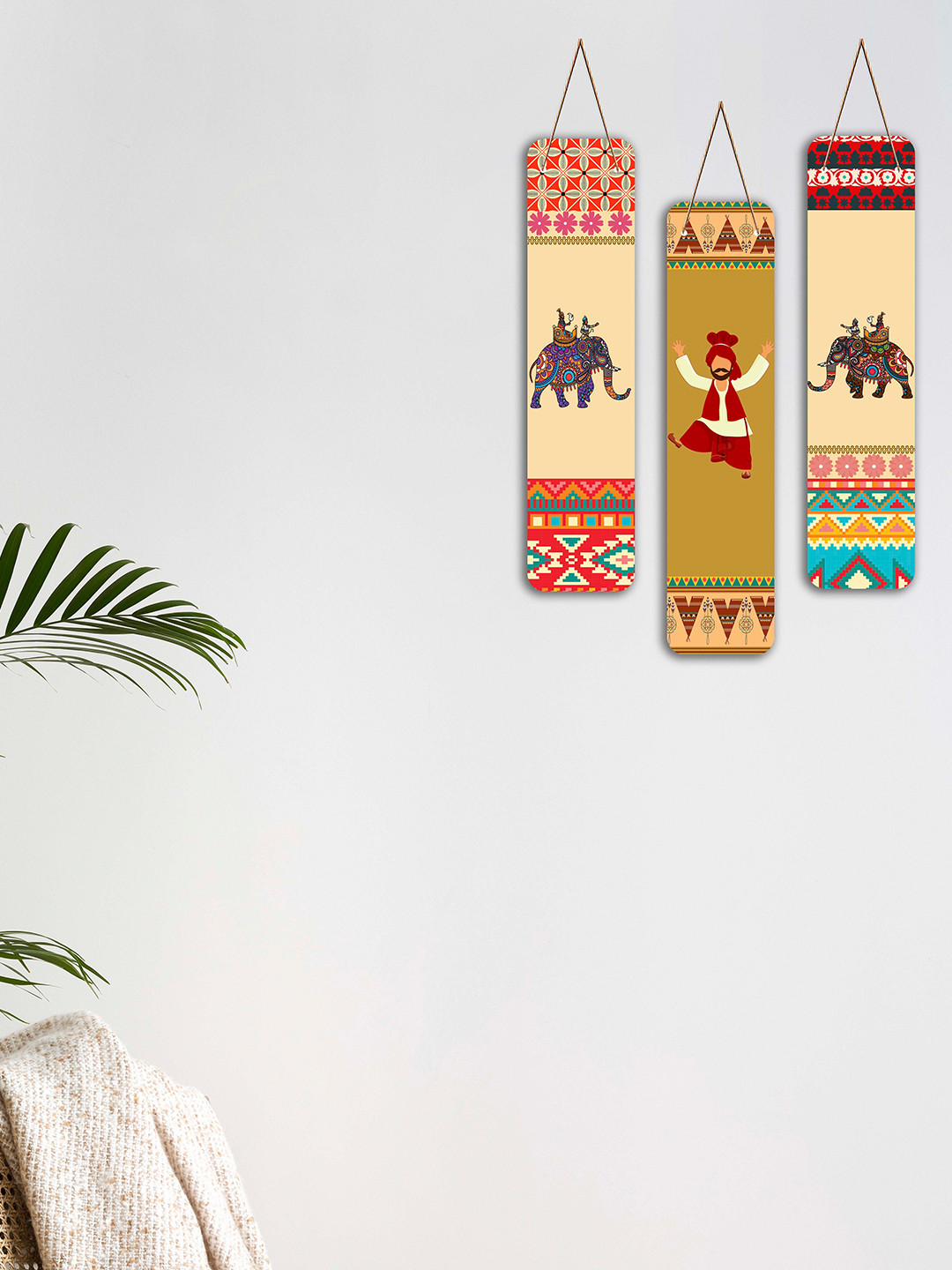 SAF Punjabi Bhangra Art MDF Pine Wood Ethnic Motifs Matte Hall 2Pcs Wall Hangings-17In