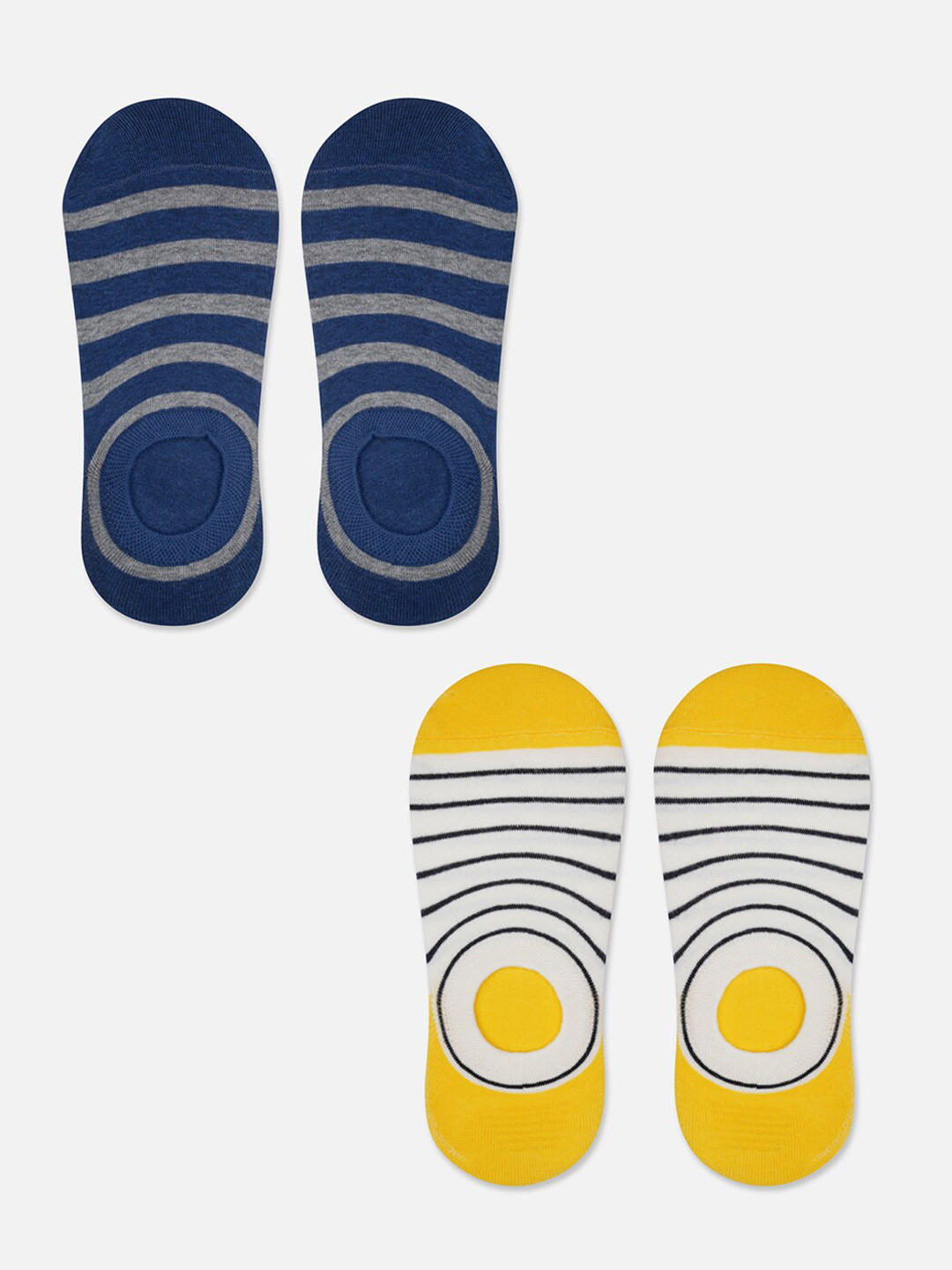 TOFFCRAFT Men Pack Of 2 Striped Shoe Liner Cotton Socks