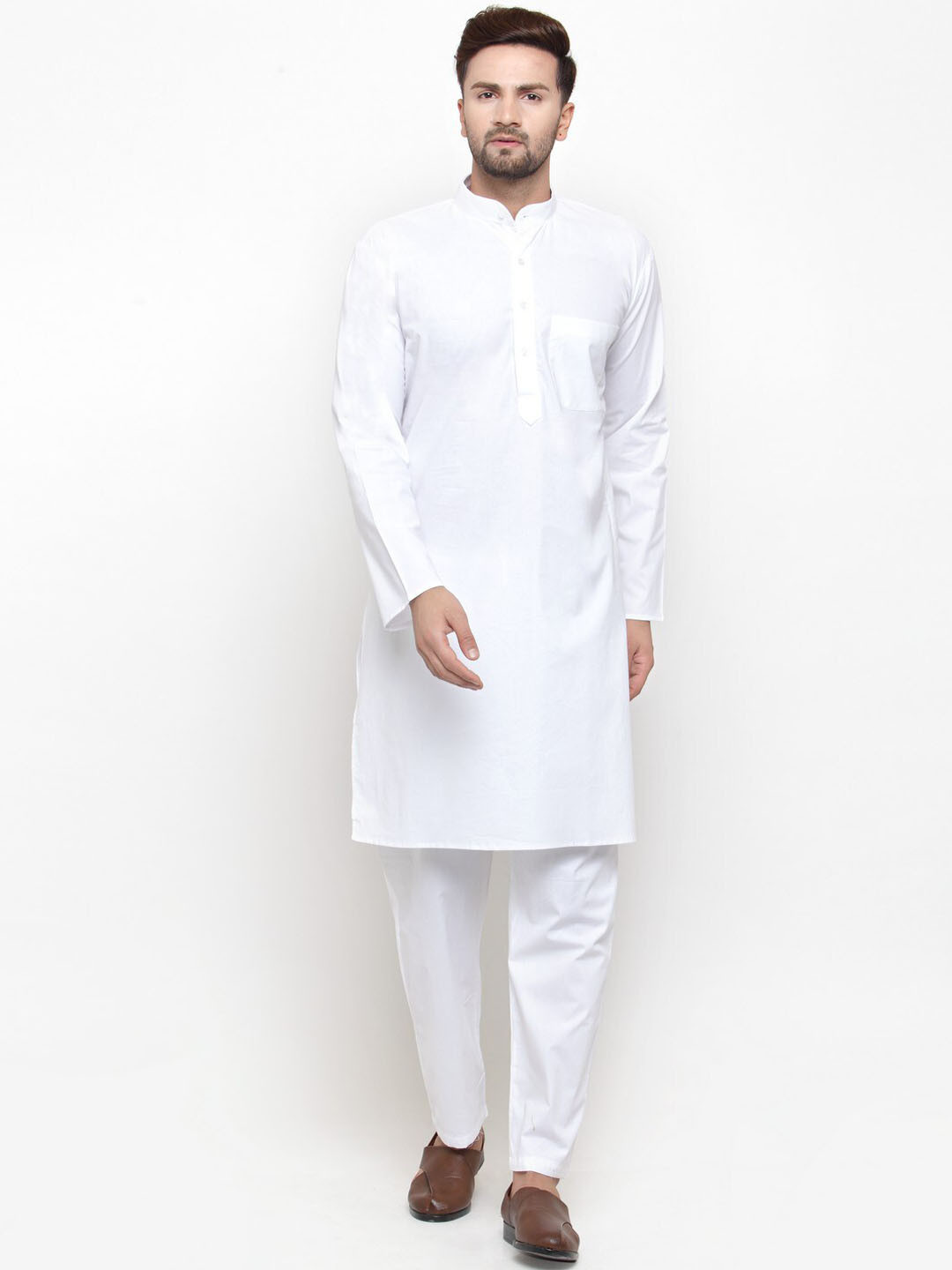 Jompers Band Collar Pure Cotton Kurta with Pyjamas