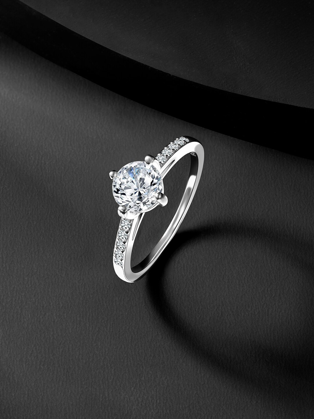 Silvora by Peora 92.5 Sterling Silver Rhodium-Plated CZ-Studded Ring