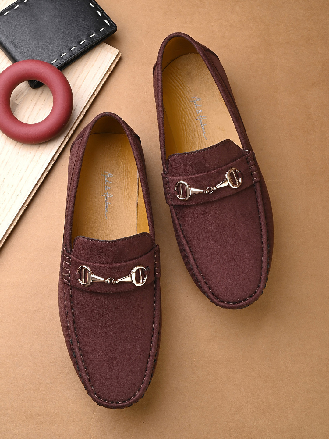 Mast & Harbour Men Brown Embellished Lightweight Comfort Insole Horsebit Loafers
