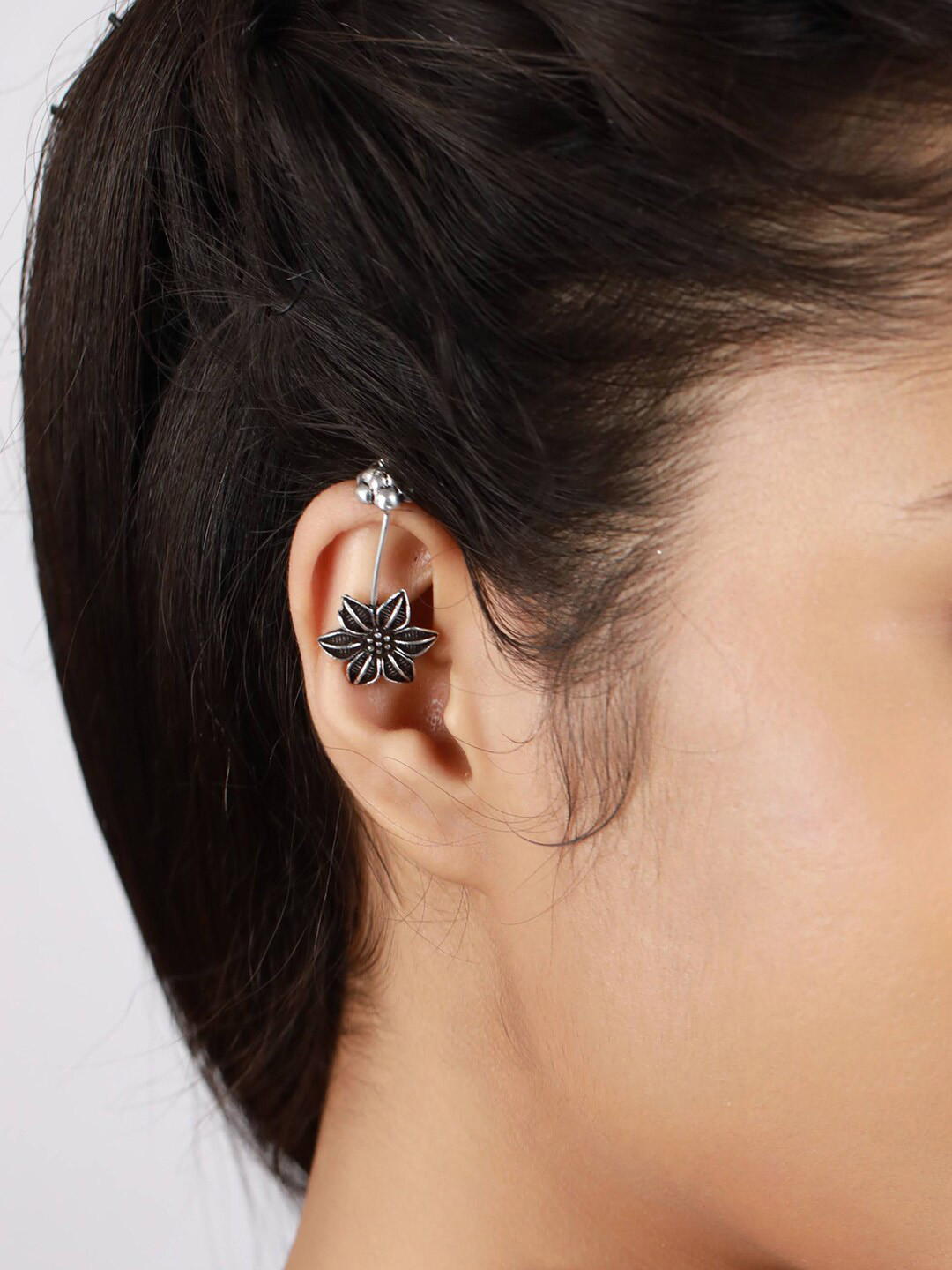 Sangria Set of 2 Silver-Plated Floral Ear Cuff Earrings