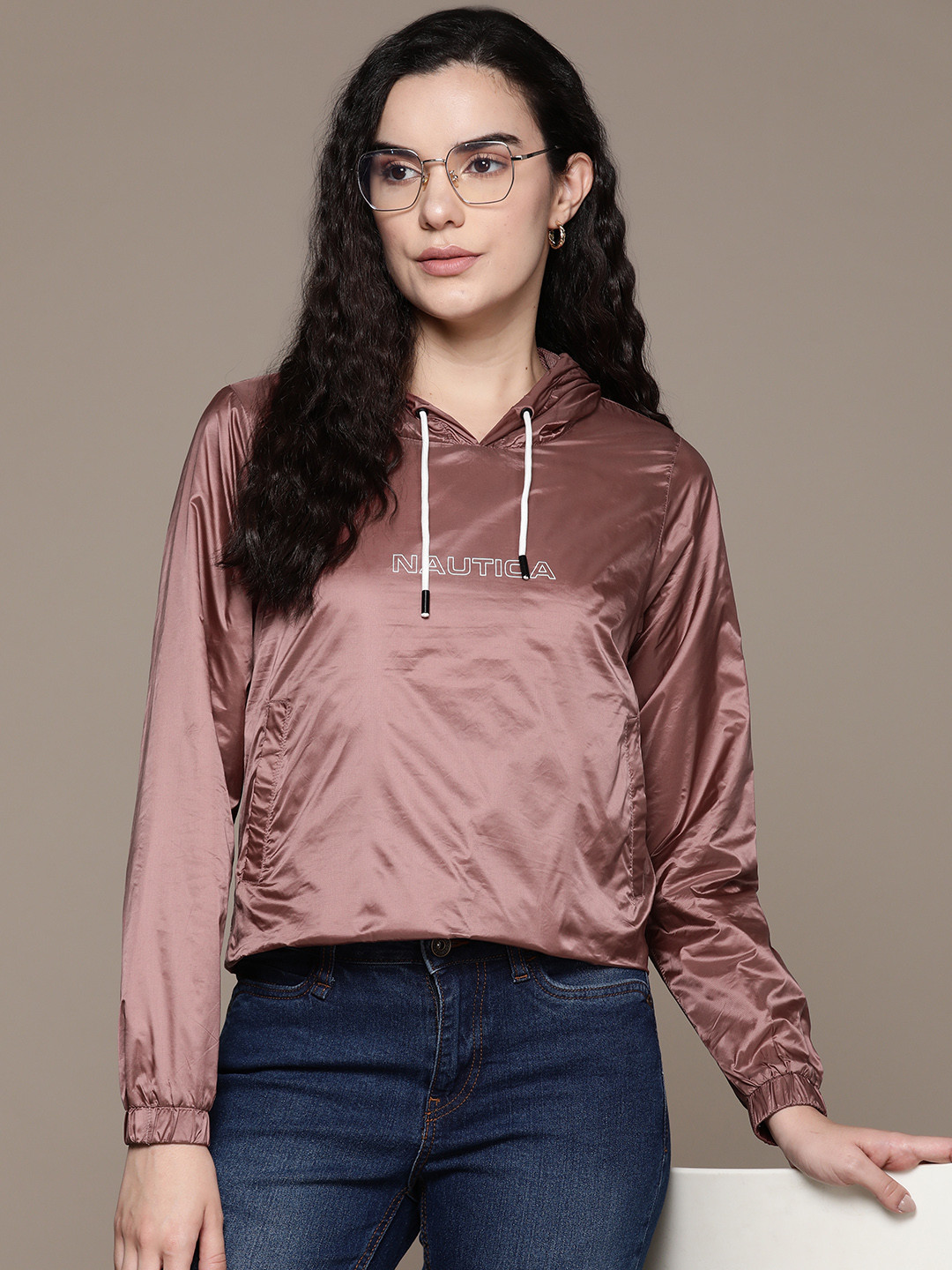 Nautica Brand Logo Printed Hooded Packable Jacket