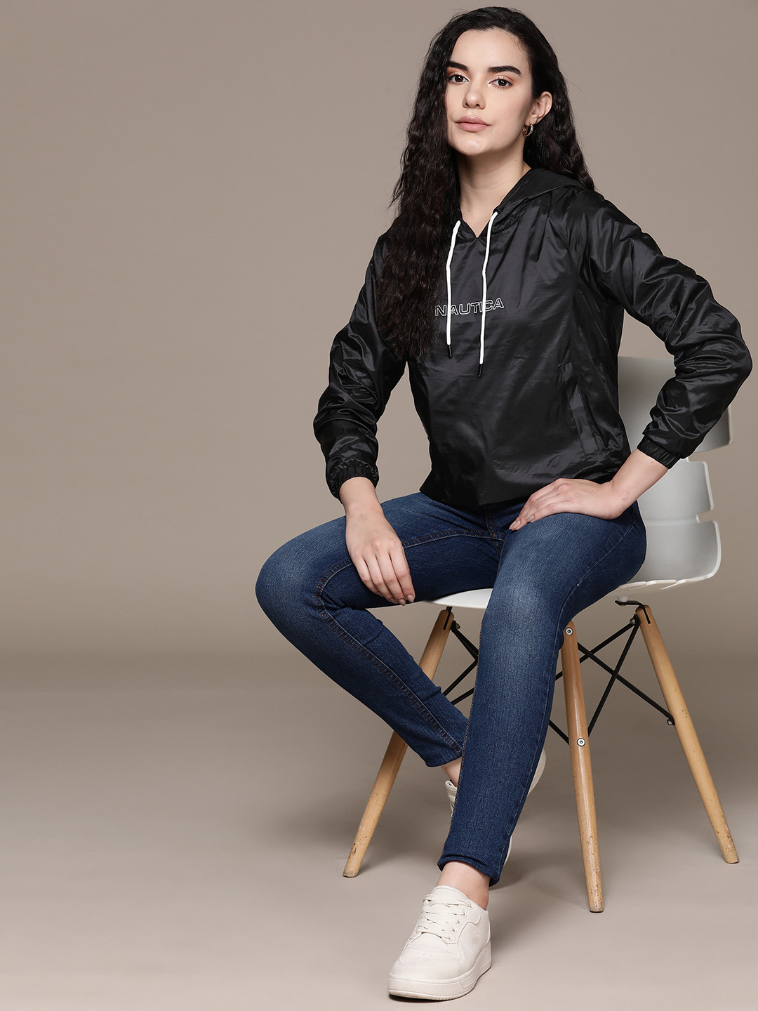 Nautica Brand Logo Printed Hooded Packable Jacket