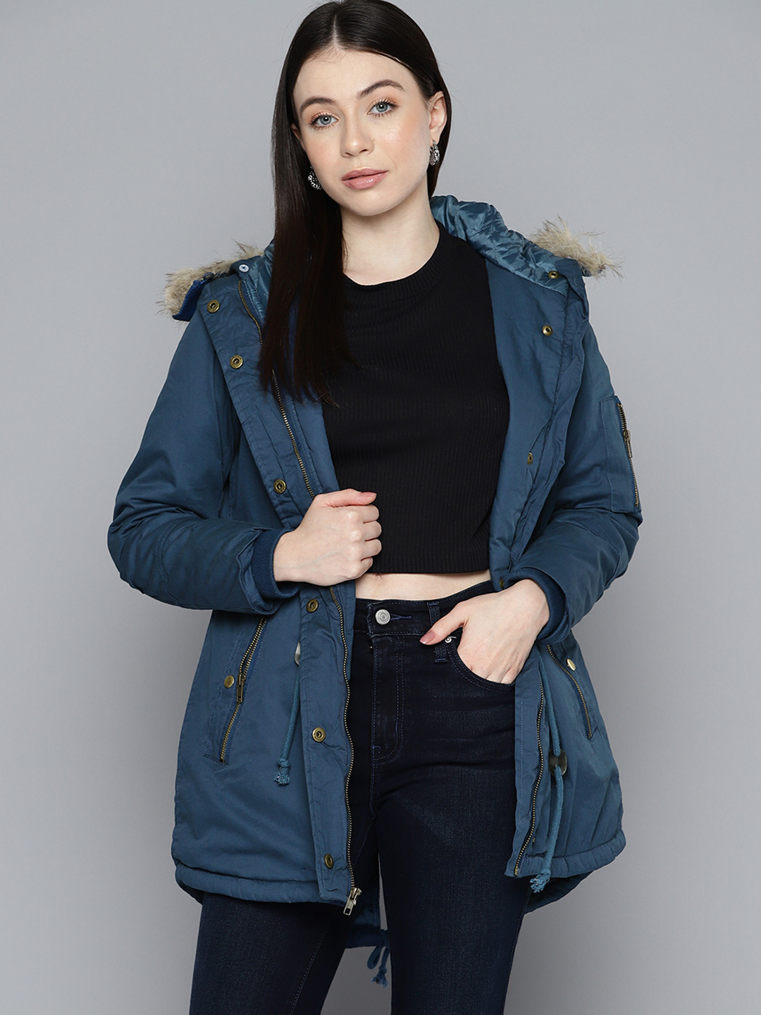 Chemistry Longline Parka Jacket With Zip Detail
