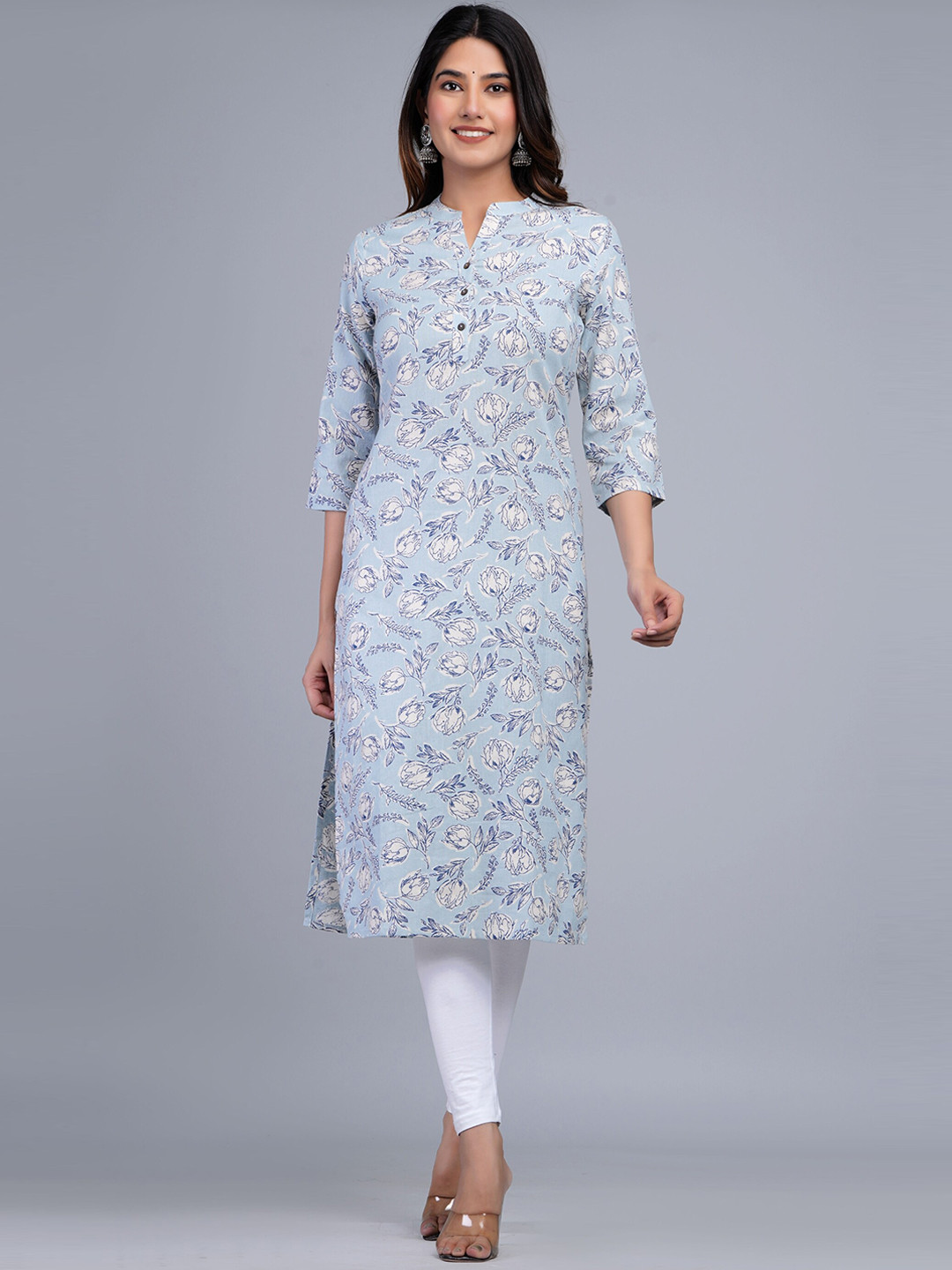 The Kurta Express Floral Printed Cotton Straight Kurta