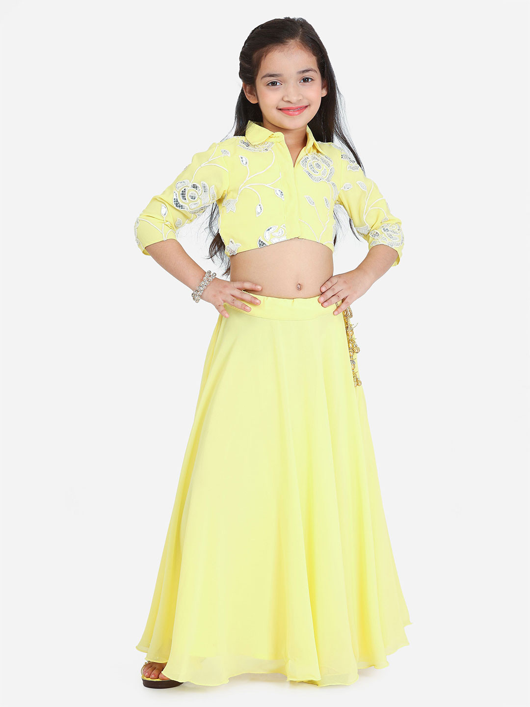 Ethnovog Girls Embroidered Mirror Work Lehenga Choli