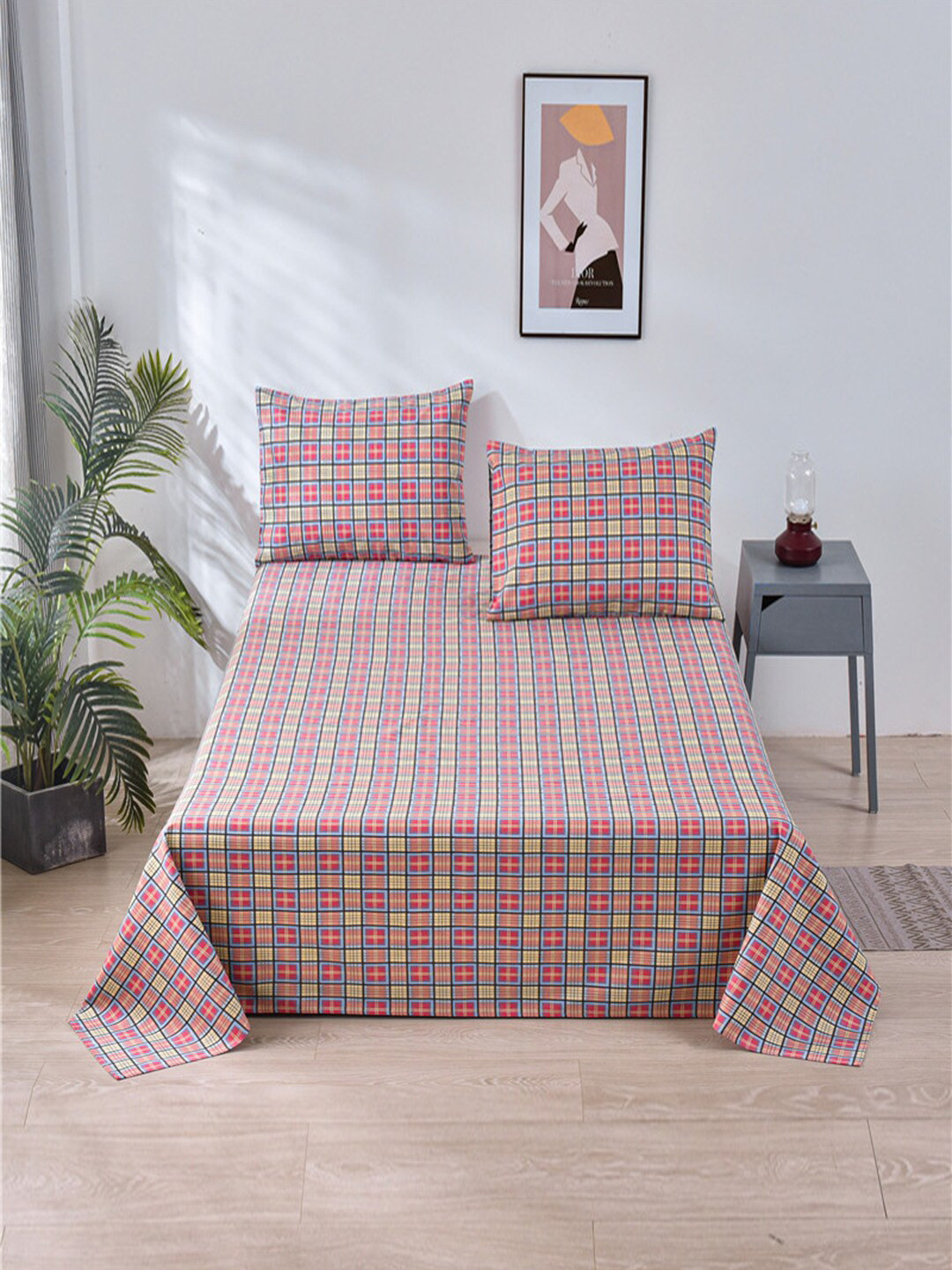 JC HOME Black Geometric Polycotton 160 TC Double Bedsheet with a Pillow Cover-59 x 91 inches