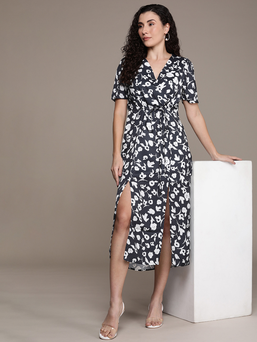 French Connection Floral Printed A-Line Midi Dress