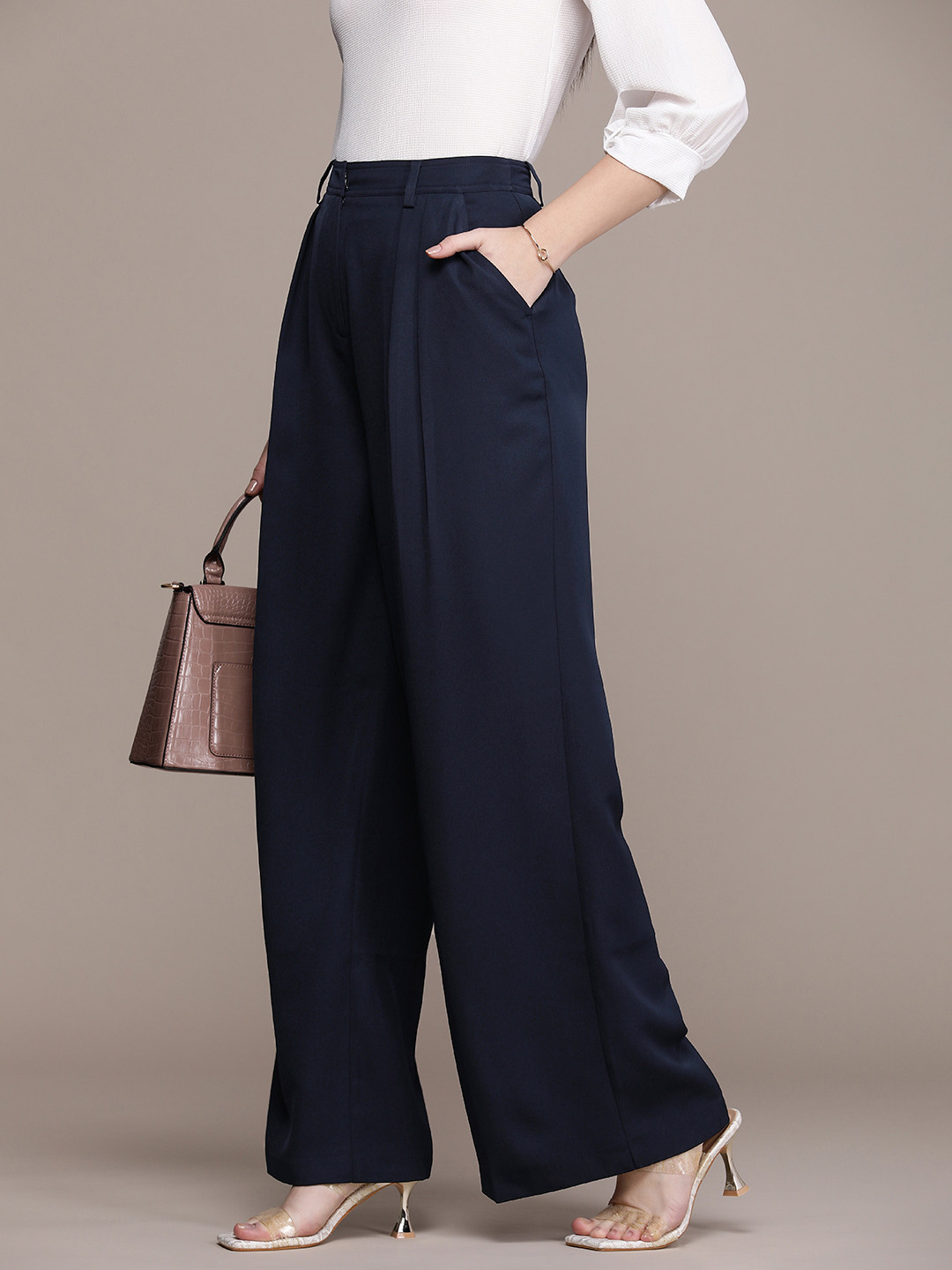 French Connection Women High-Rise Pleated Detail Trousers