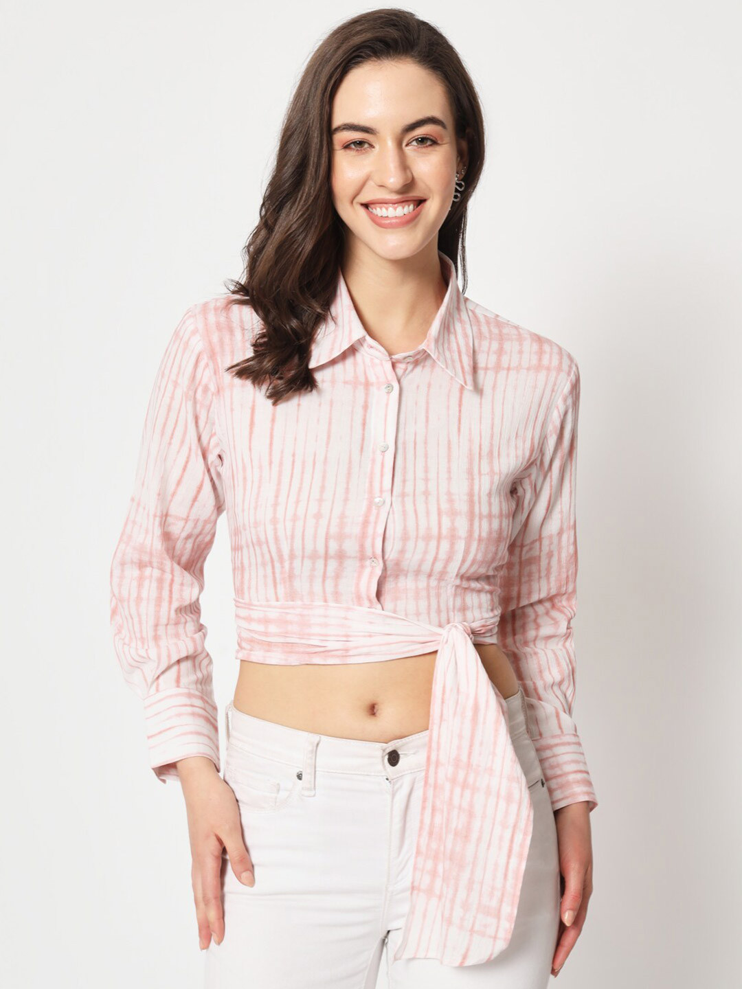 Zastraa Off White Modern Slim Fit Striped Casual Shirt
