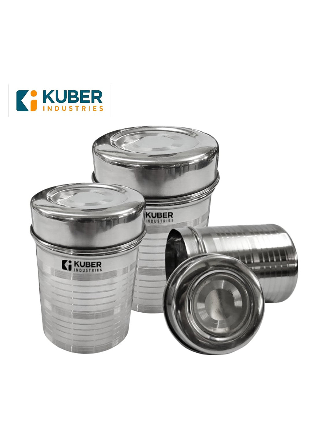 Kuber industries Assorted Stainless Steel Dishwasher Safe 3 Piece Screw Top Canister