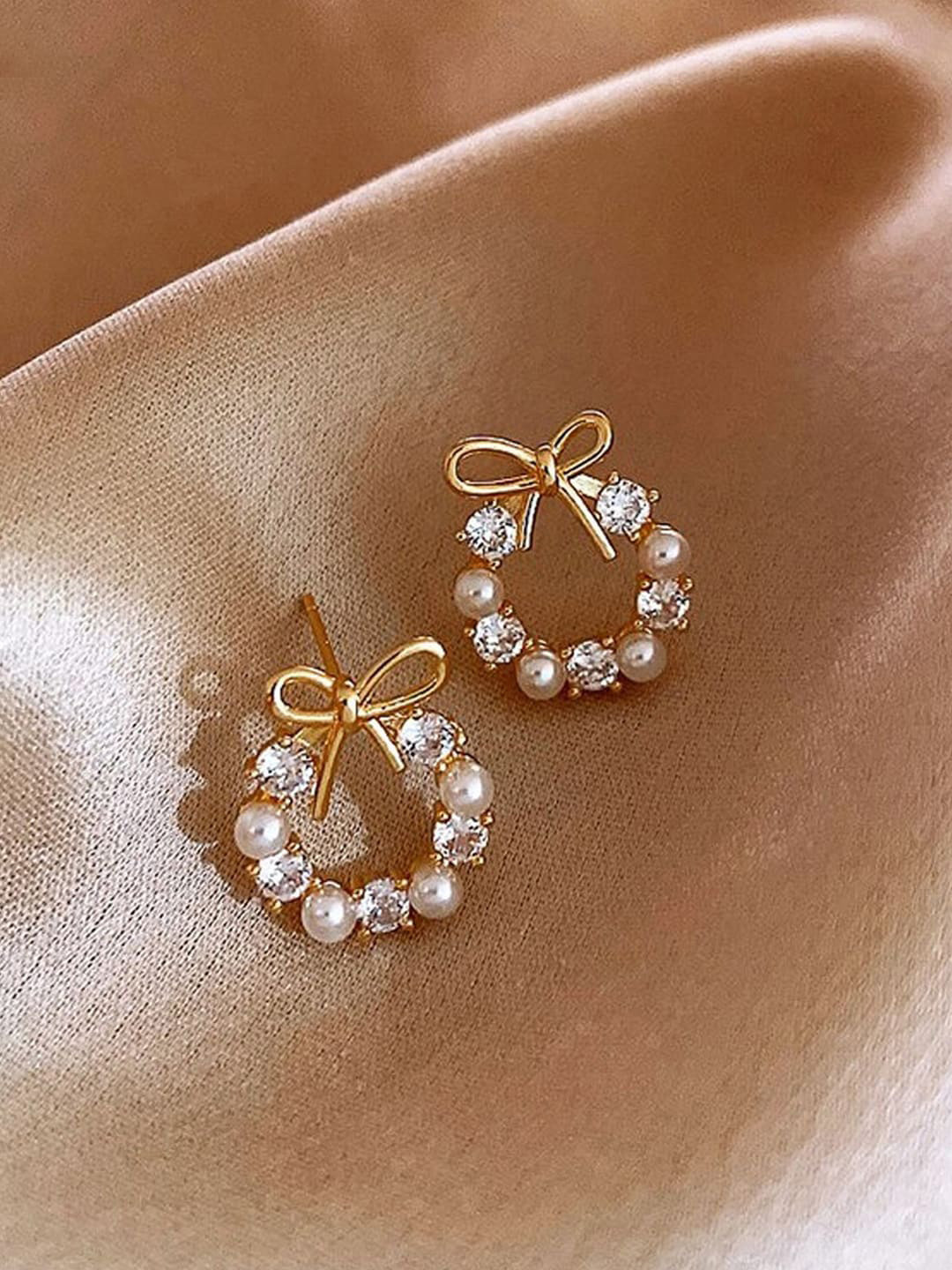 Jewels Galaxy Gold Plated Contemporary American Diamond Studs Earrings