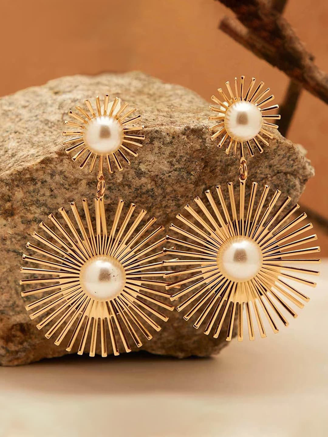 Jewels Galaxy Gold-Plated Sun Shaped Drop Earrings