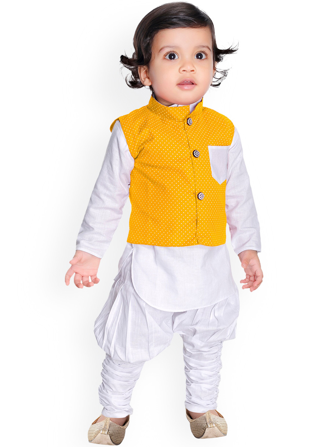 NEW GEN Boys Mandarin Collar Pure Cotton Kurta with Churidar & Nehru Jacket