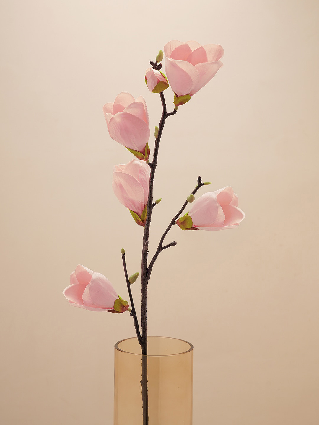 Pure Home and Living Pink & Brown Magnolia Faux Artificial Flower Stem