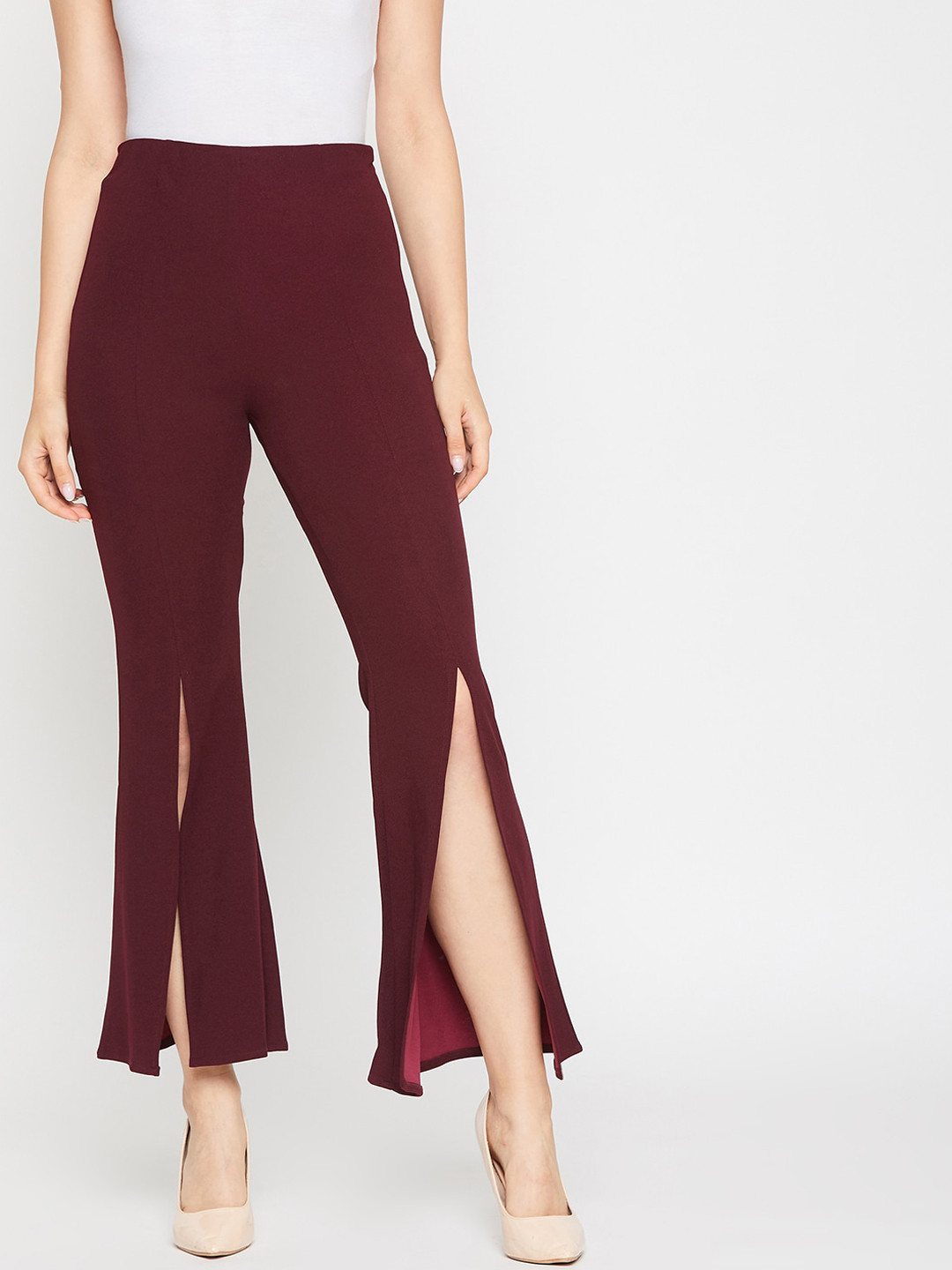 Marie Claire Women Maroon Slim Fit High-Rise Trousers